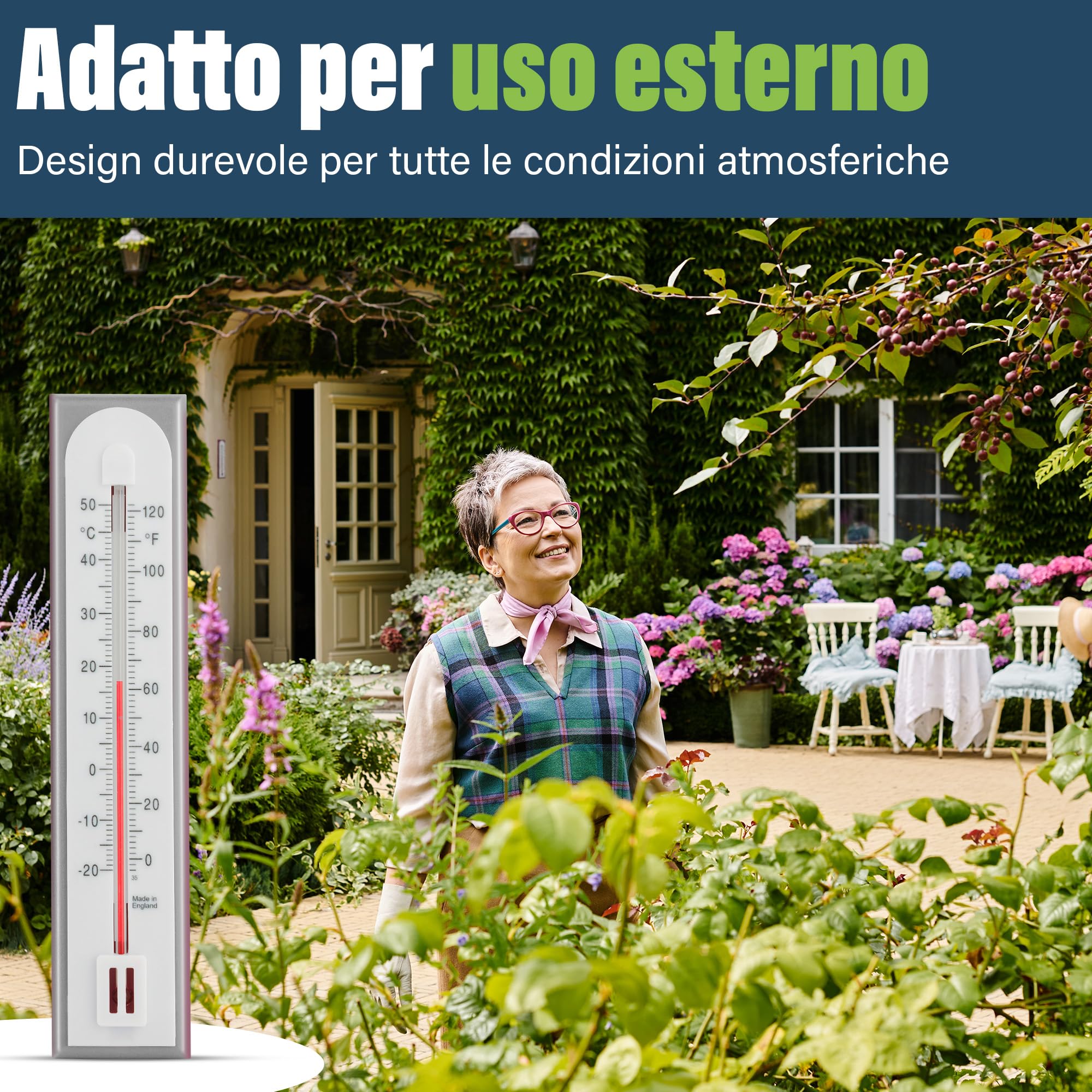 Termometro Ambiente Interno da utilizzare come termometro per temperatura ambiente e termometro da parete in casa, in ufficio, in giardino o in serra, facile da montare a parete da utilizzare