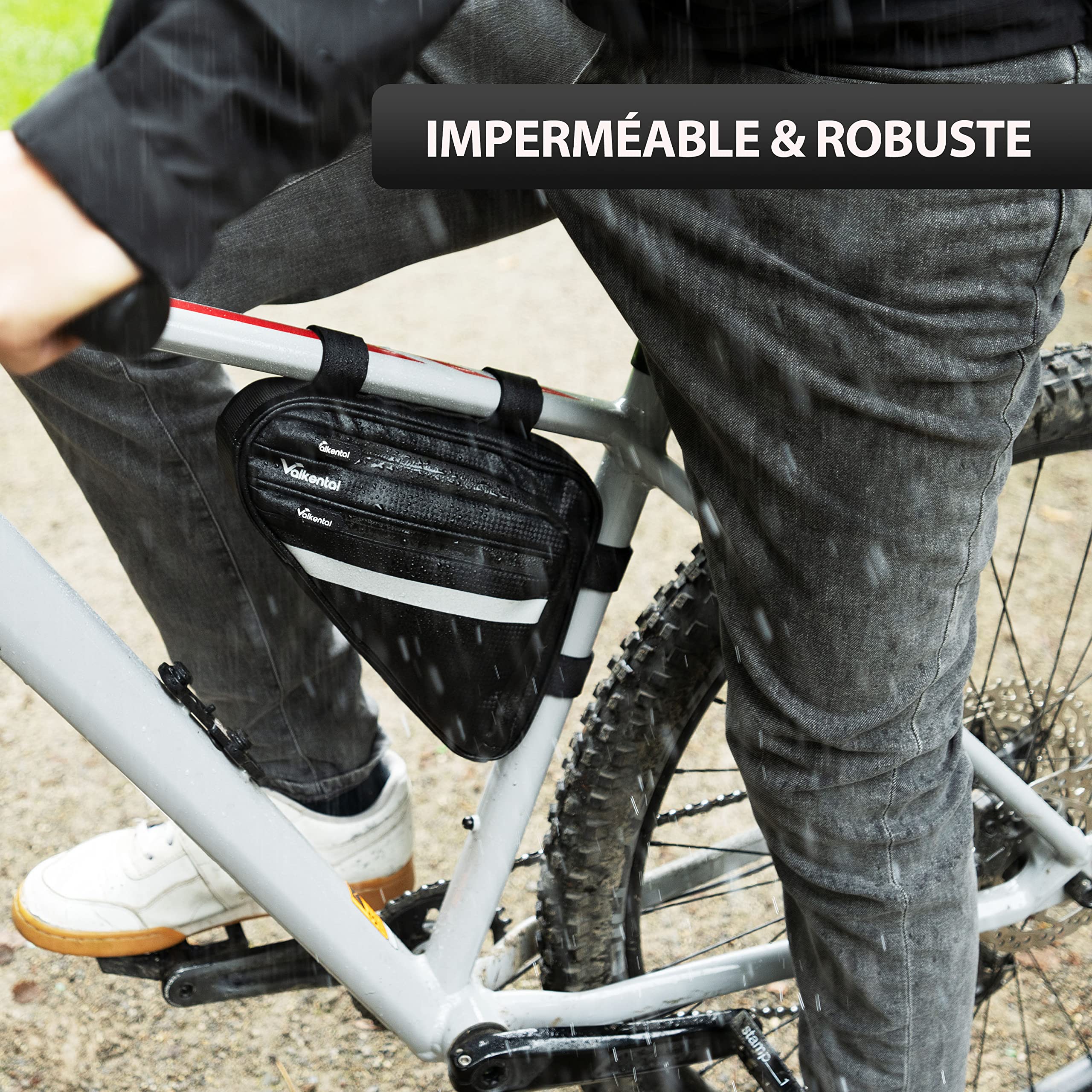 Valkental - Sacoche de Cadre Imperméable et Spacieuse - Volume 1,5L - Sacoche de Vélo avec Réflecteurs et Compartiments Pratiques