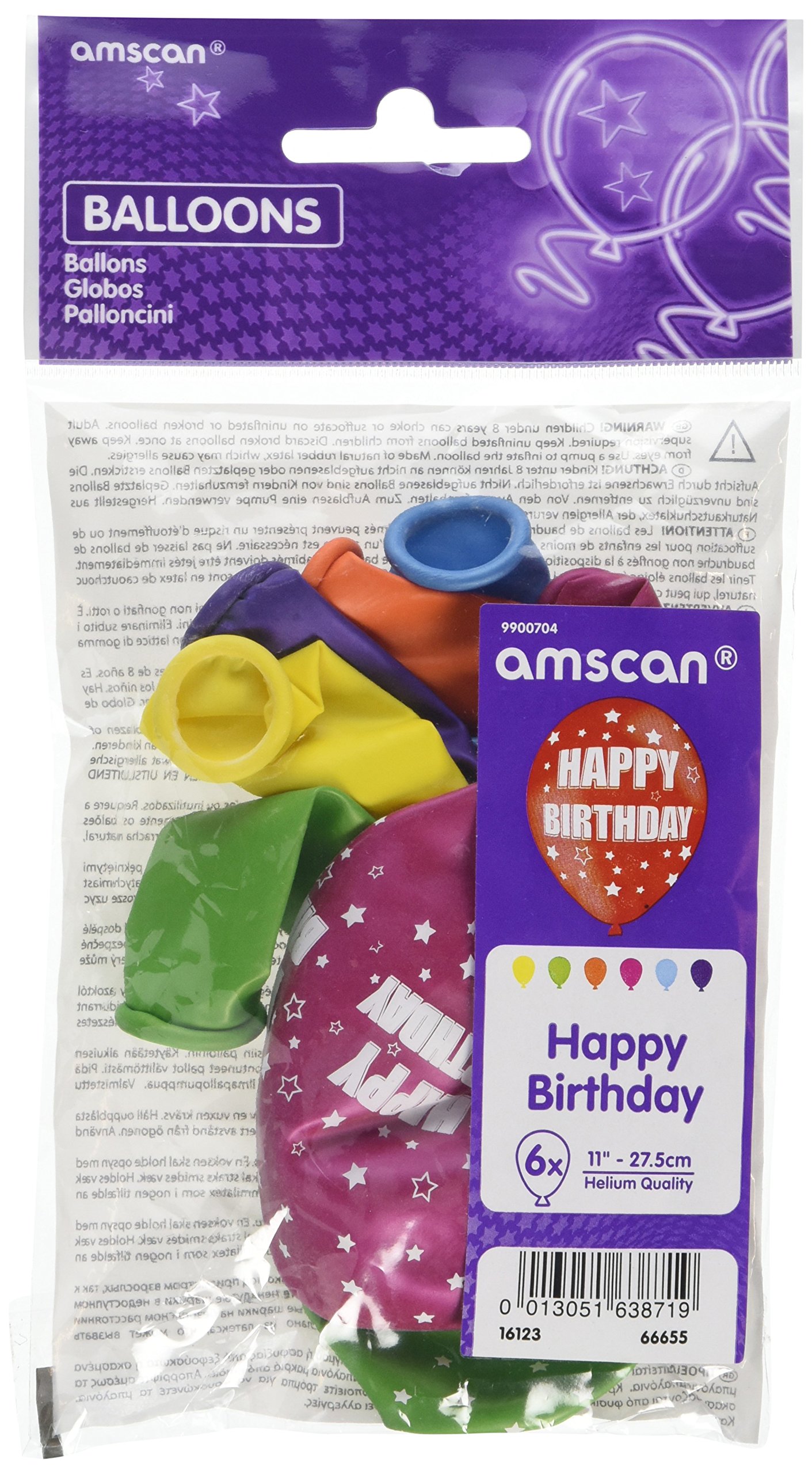 Amscan Red/White 9900704 - Happy Birthday Latex Balloons 6Pk - Assorted Colours 11"7.5Cm
