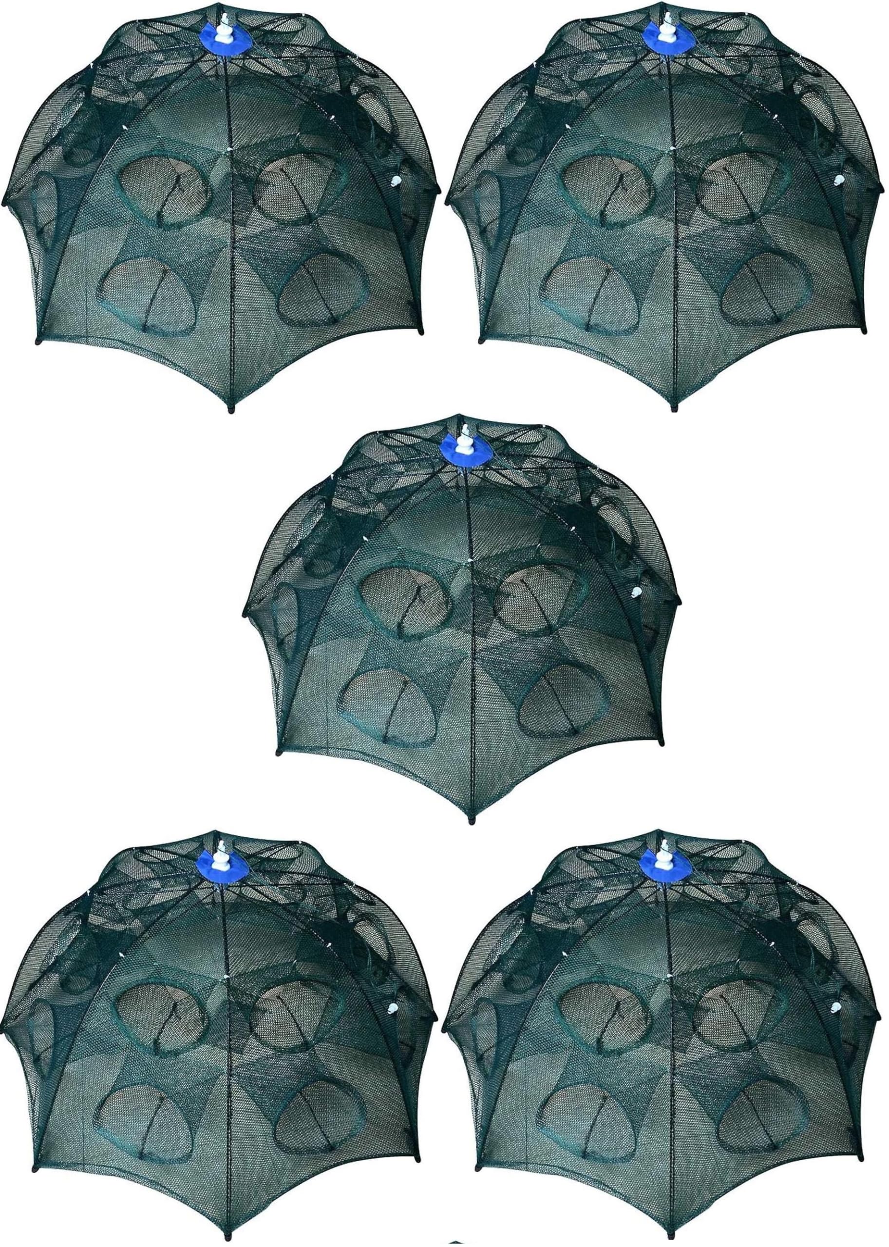 Set 5 Nasse Ombrello 16 Fori Pesca Granchio Blu Gamberi Seppie Pesci Trappola Granchi