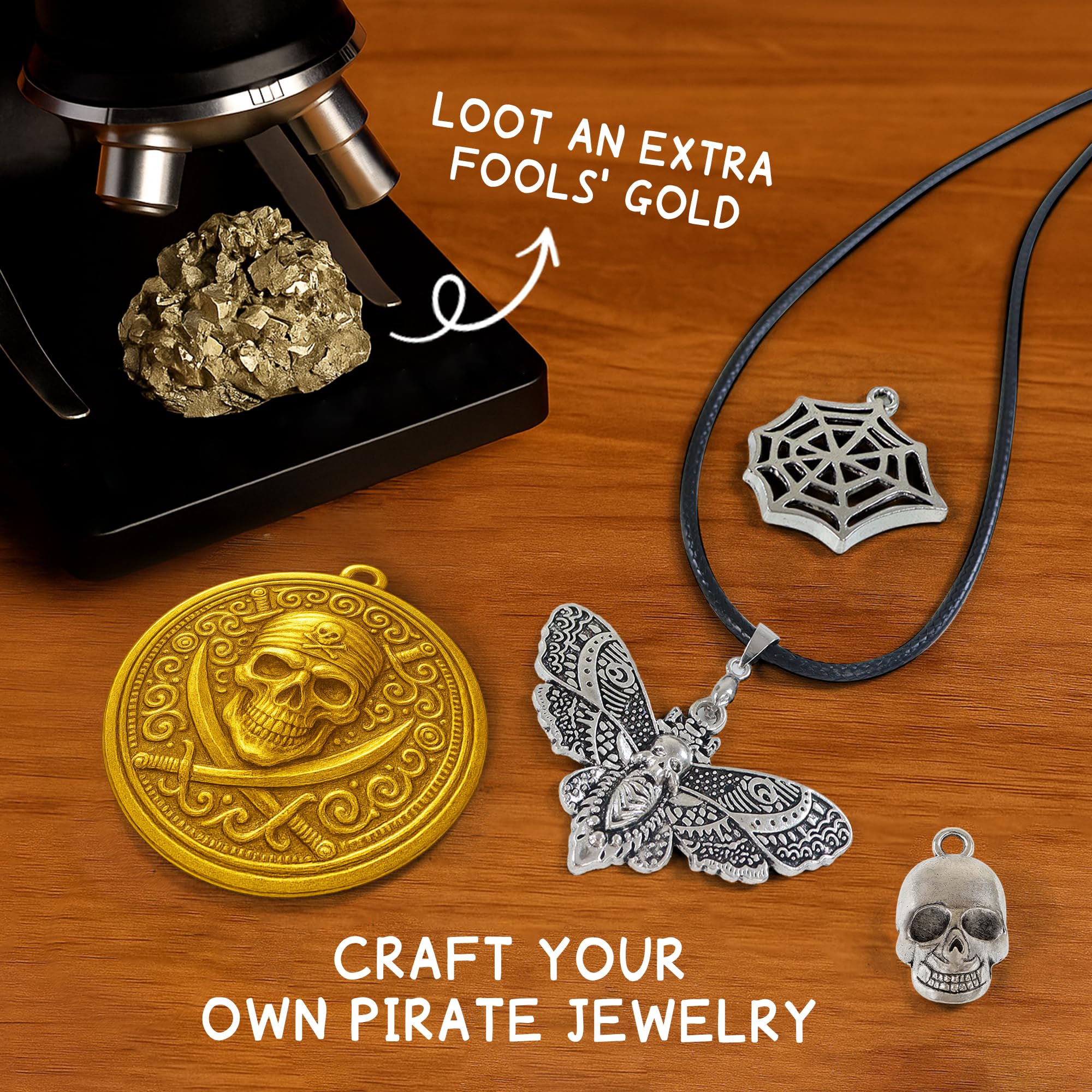 PIBEX Pirate Treasure Coins Dig Kit, Dig & Collect 16+ Ancient Metal Coin Replicas, Fool’s Gold & Pirate Charms - Image 4