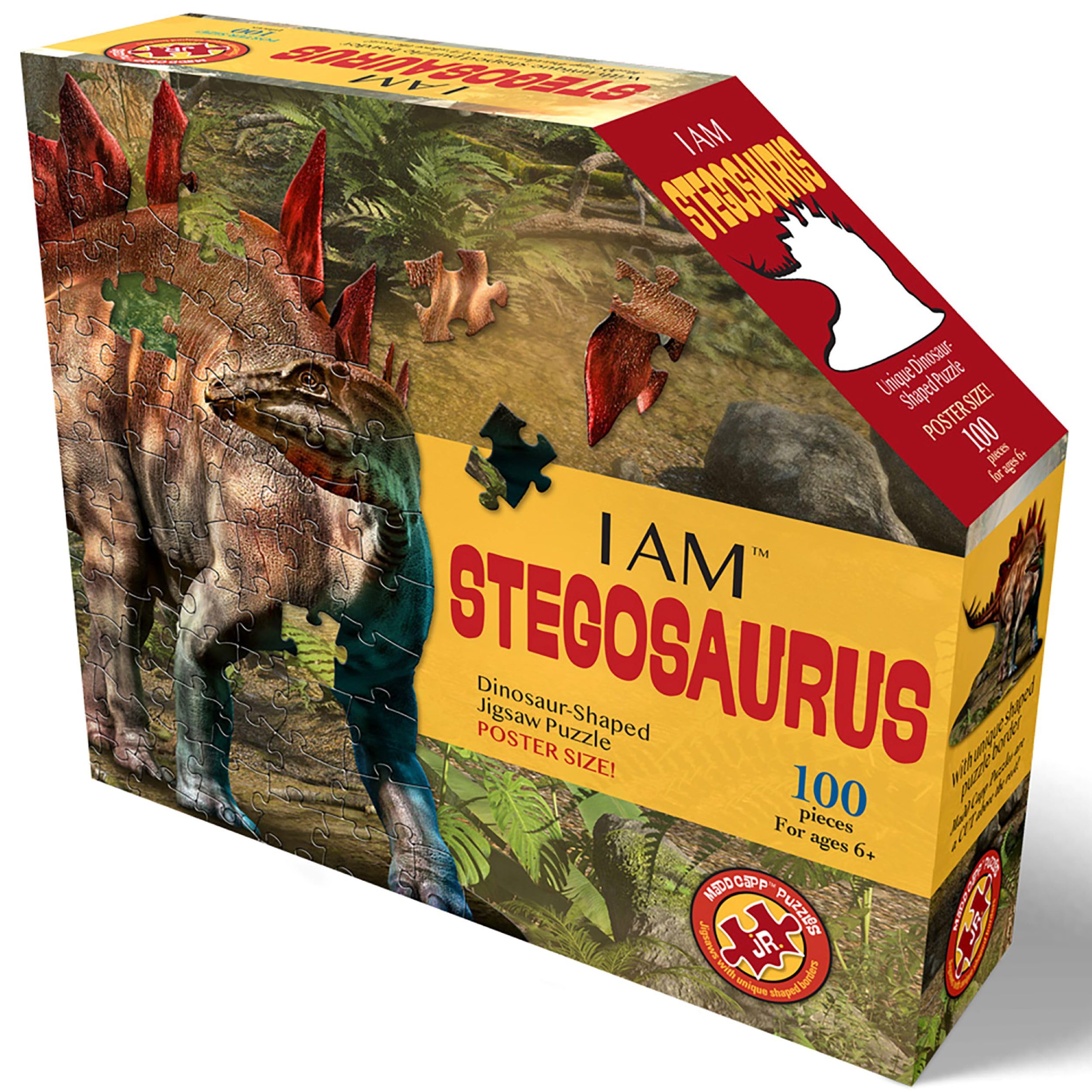 Madd Capp Stegosaurus 100 Piece Jigsaw Puzzle for Ages 6 and Up- Unique Animal-Shaped, Poster-Sized, Pieces are Oversized, Educational Madd Capp Fun