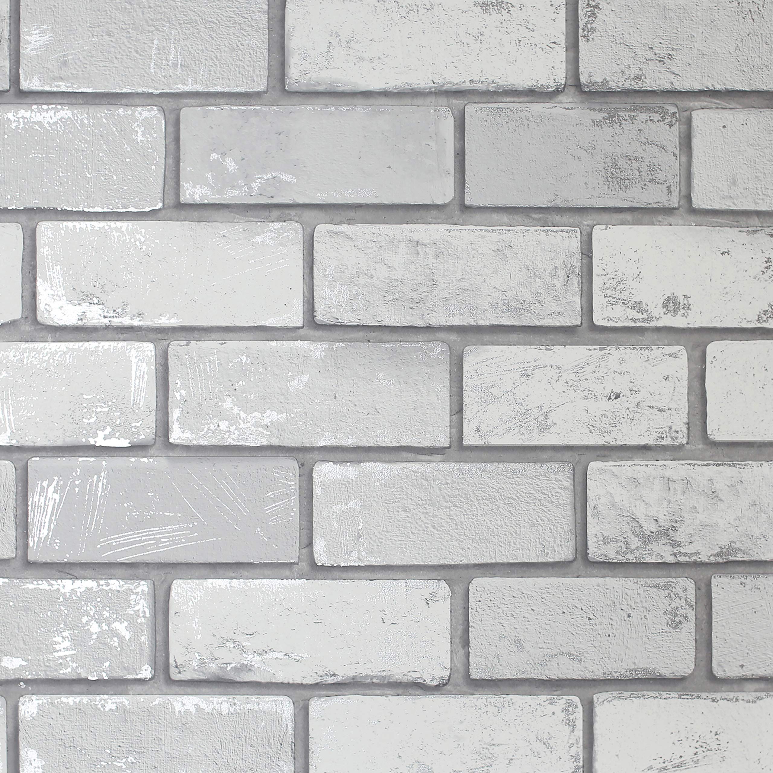 ArthouseMetallic Brick White/Silver 692201