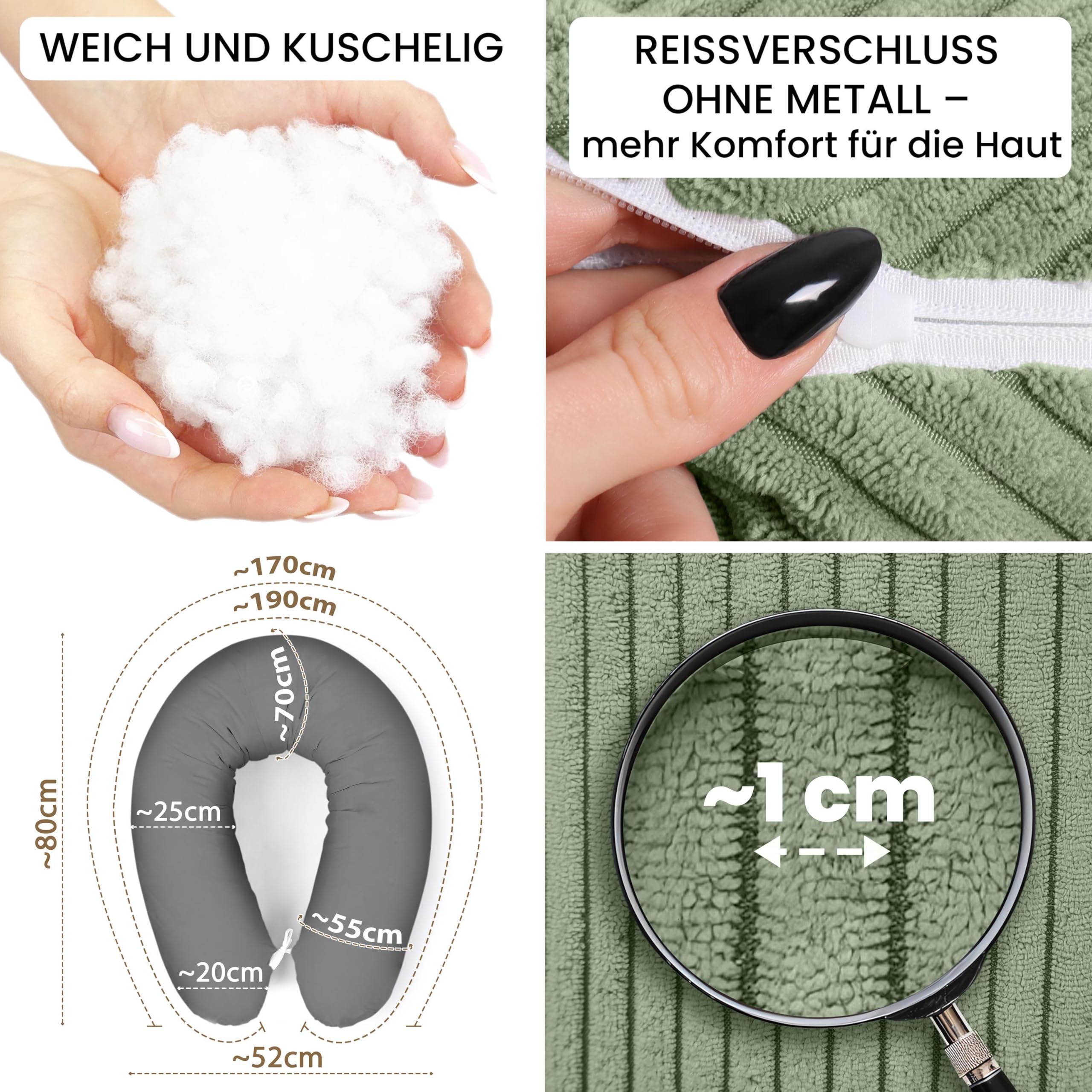 Amilian Stillkissen XXL 170 cm – Seitenschläferkissen für Schwangerschaft & Stillzeit – Lagerungskissen mit Füllung & abnehmbarem Bezug - Blattpoesie