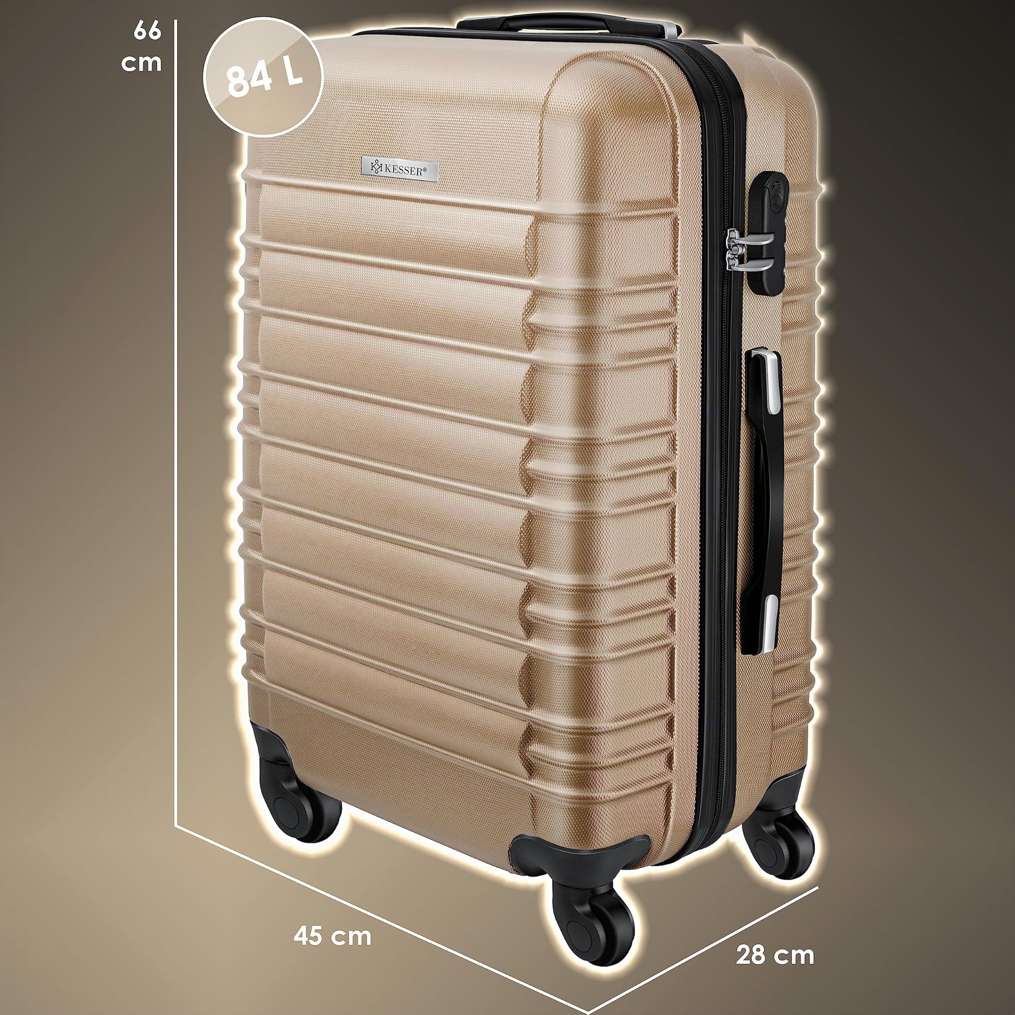 KESSER® Maleta rígida de Viaje, Incluye báscula de Equipaje + Etiqueta de Equipaje, Maleta con Ruedas, Cerradura de combinación, 4 Ruedas, plástico ABS, Mango telescópico