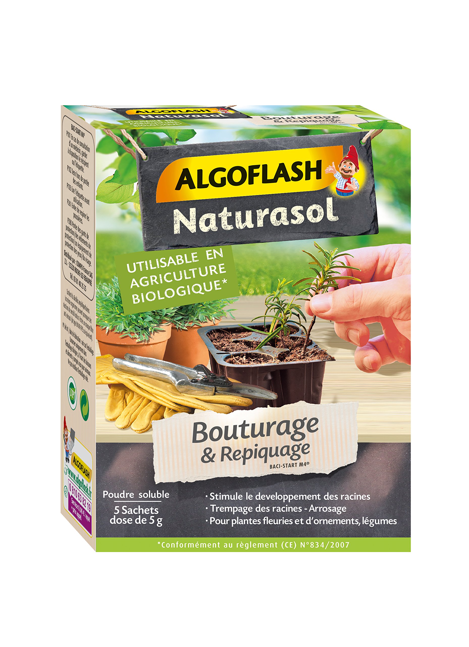 Poudre pour bouturage Algoflash Naturasol soin racinaire bio 5x5g