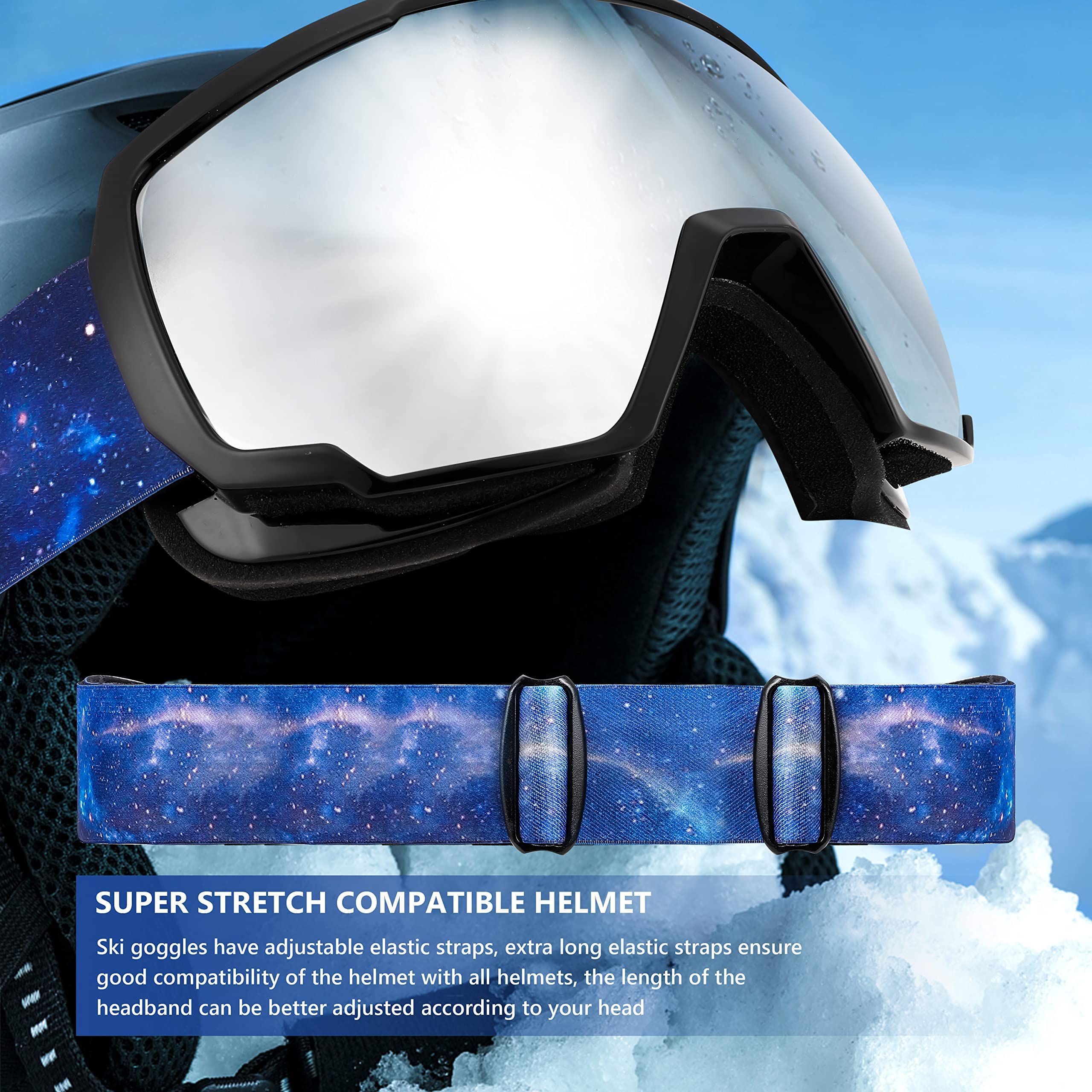 FEISEDY Maschere da Sci OTG Occhiali da Snowboard, Anti Nebbia B2960 | Protezione UV400, per Uomo Donna, Adatto Motoslitta, di Fondo e Altri Sport Invernali