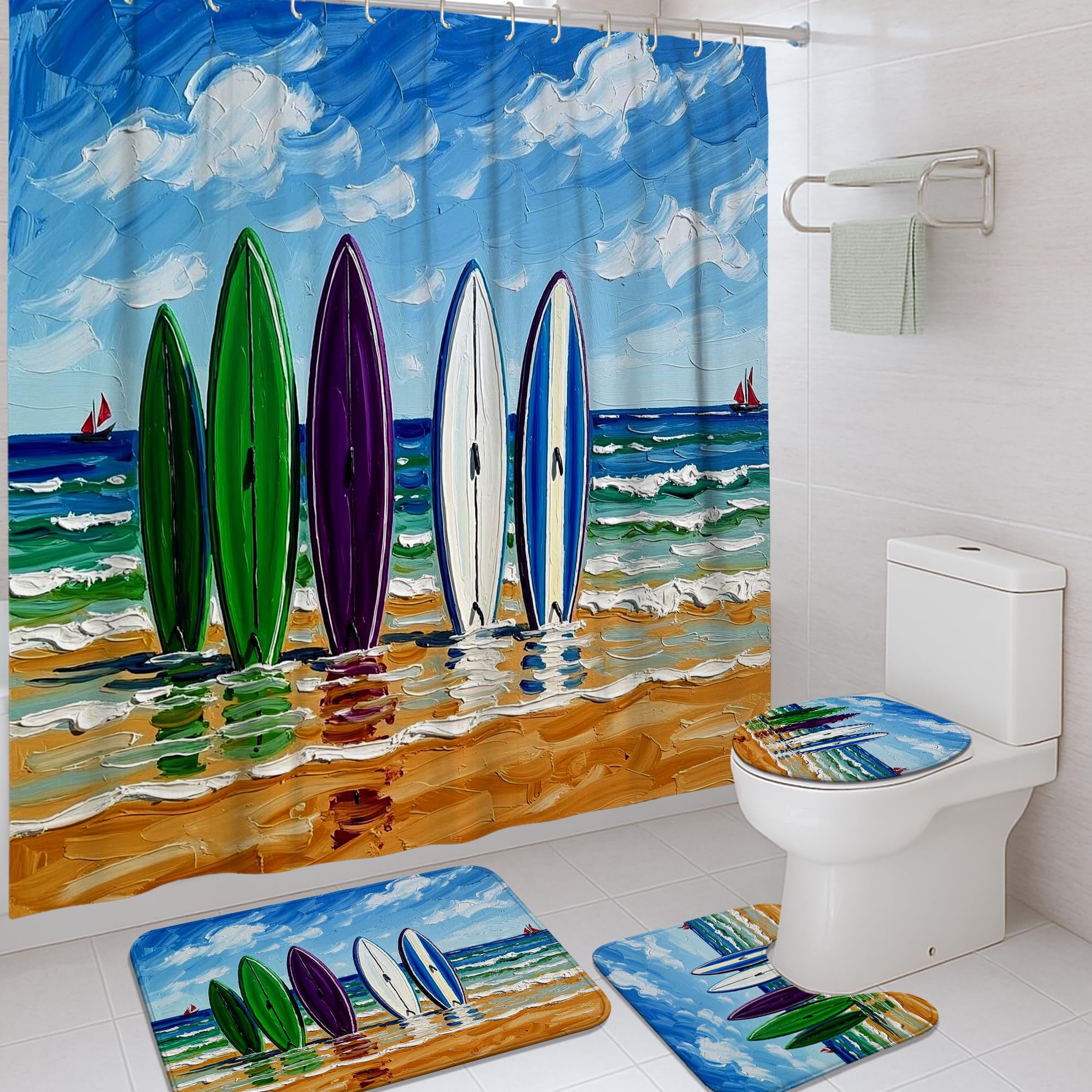 Rideau de douche anti-éclaboussures motif plage pour garder votre salle de bain au sec