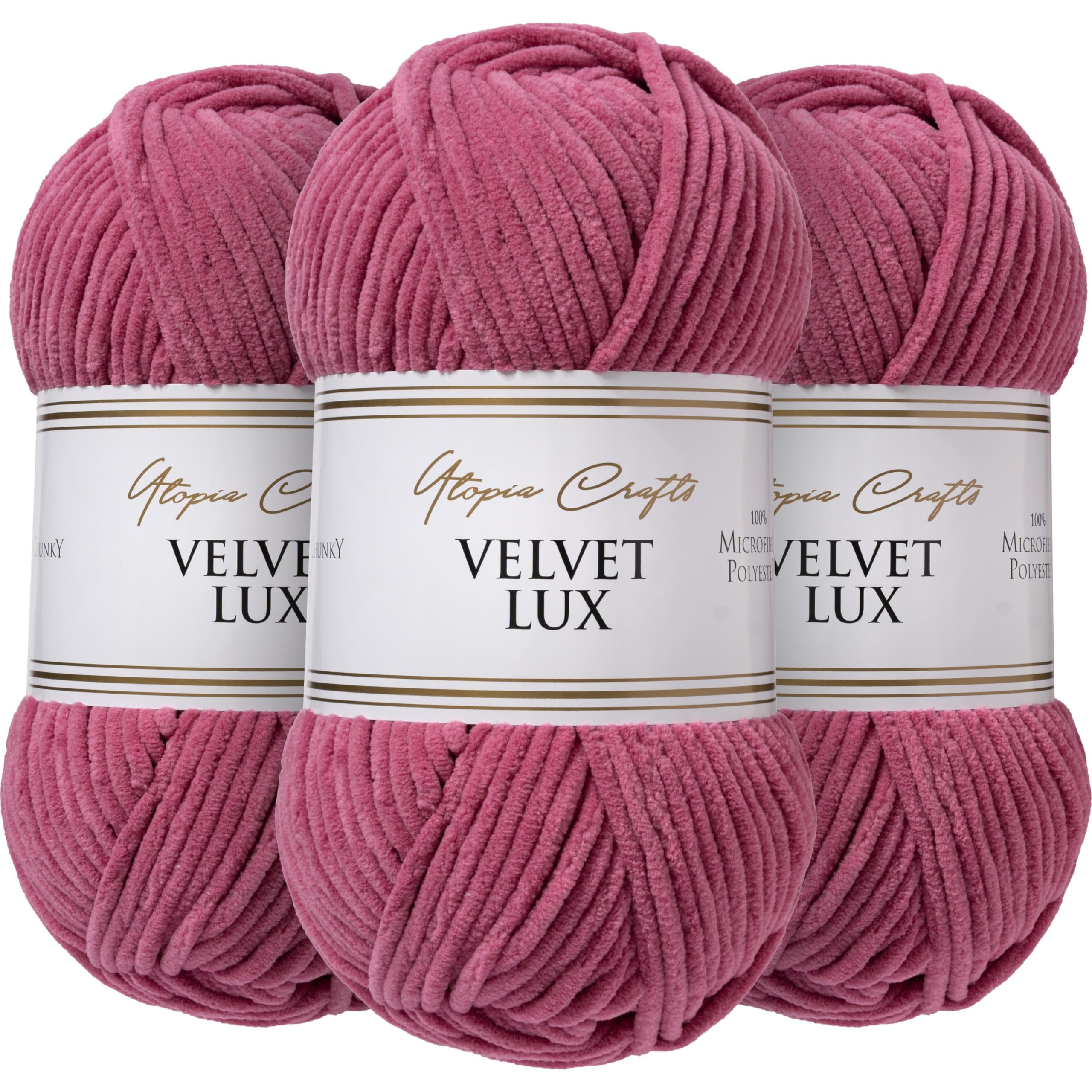 Utopia Crafts Velvet Lux Chenille Super Soft Chunky Yarn for Knitting and Crochet 3X 100g (Dusty Rose)