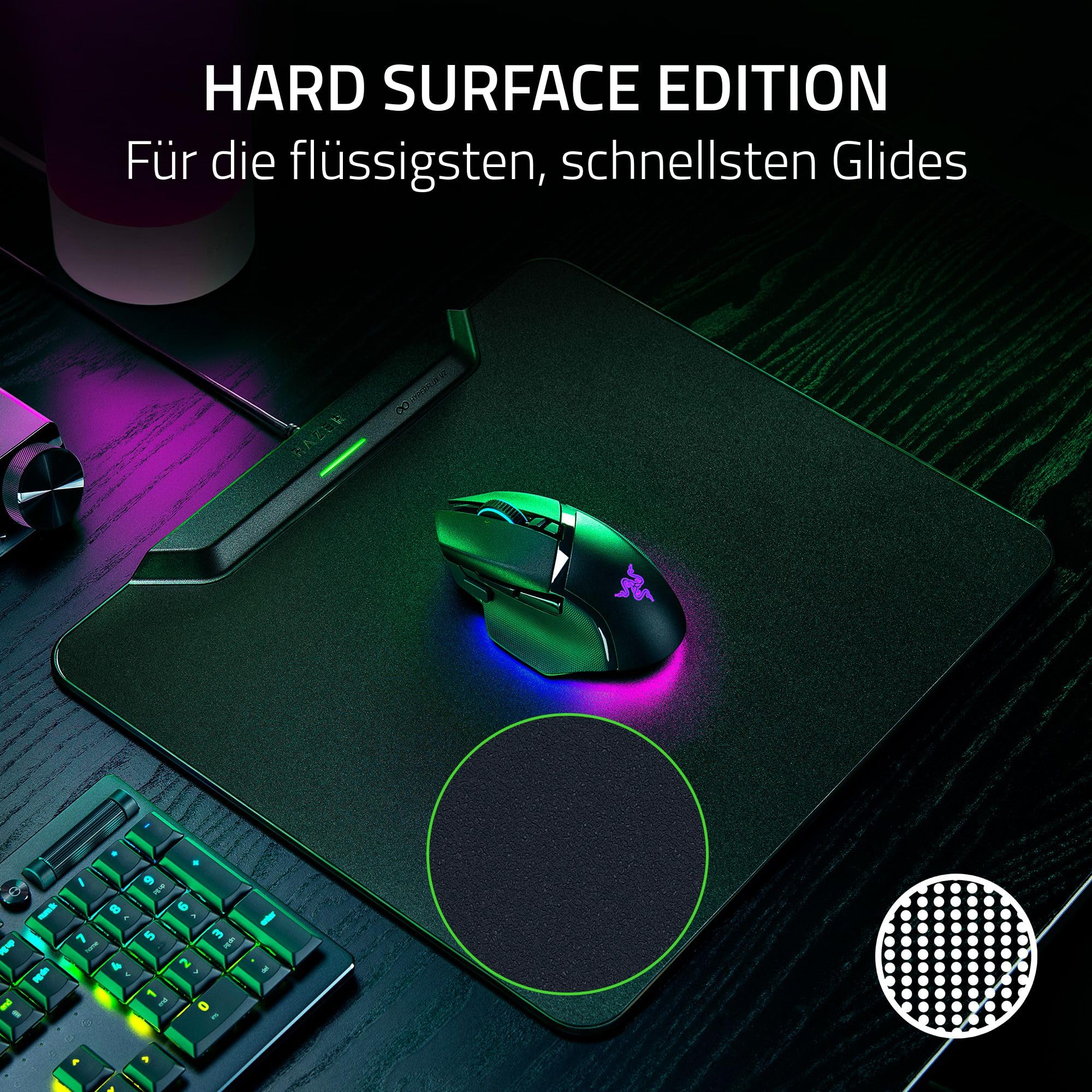 Razer HyperFlux V2 - Kabelloses Lademauspad System für Gaming-Mäuse - Gaming-Mausmatte & Lade-Puck (LED-Ladeanzeige, Anti-Rutsch Gummifüße, Autopairing, USB Anschluß) Schwarz