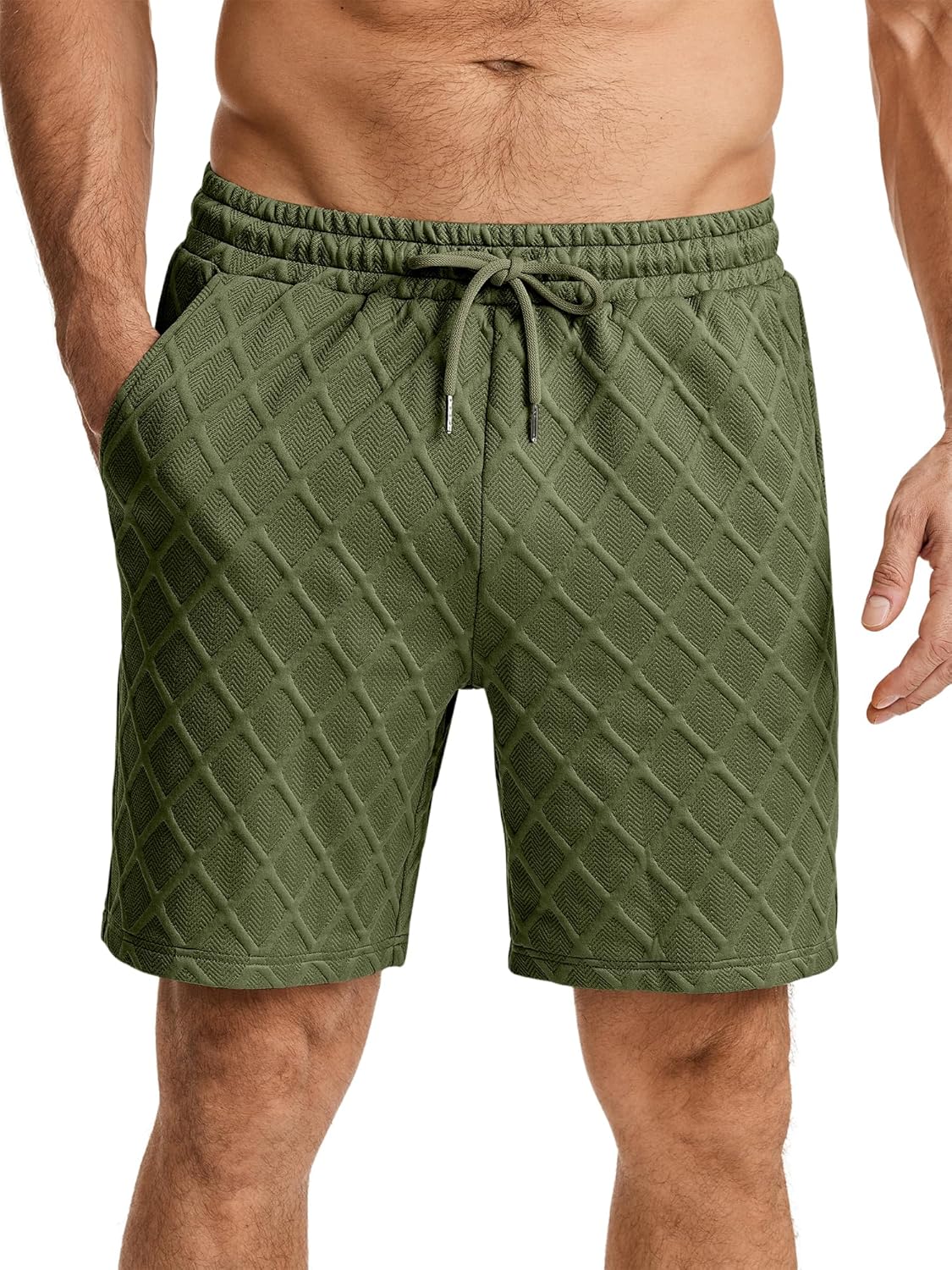 JMIERR Mens Sweat Shorts Drawstring Summer Beach Stretch Texture 7 inch Running Shorts with Pocket - Image 2