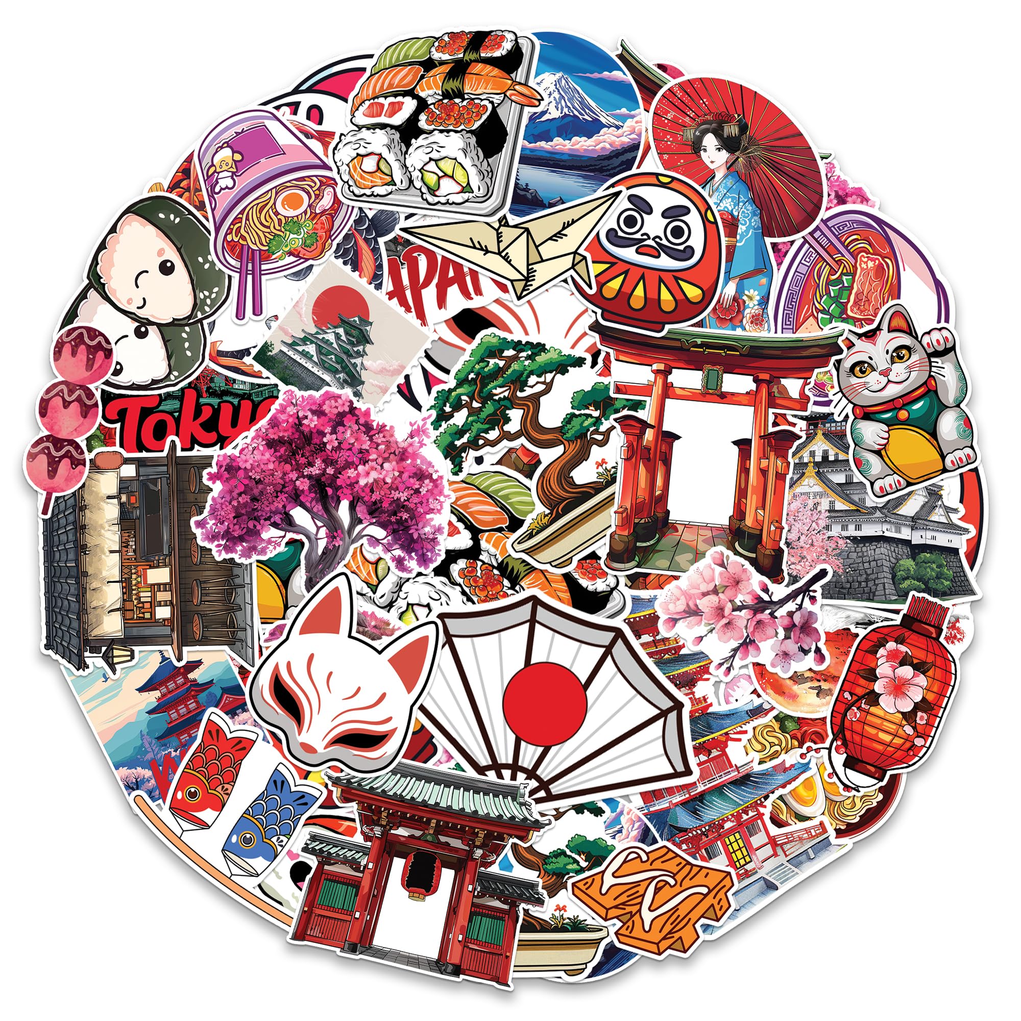 Japan Travel Stickers 50 Pieces Vinyl Waterproof Decal for Laptop Water Bottle Phone Car Window Bike Motorcycle Stakeboard Scrapbook Japanese Sticker Gifts