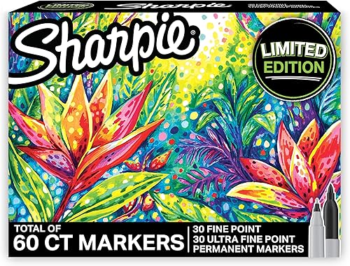 Sharpie Juego de marcadores permanentes de edición limitada, contiene marcadores de punta fina y marcadores de punta ultrafina, 60 unidades