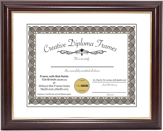 Amazon Com Creativepf 12x16 Diploma Mahogany Frame With Gold Rim White Matting Holds 12x16 Inch Documents With Glass And Installed Wall Hanger Home Kitchen