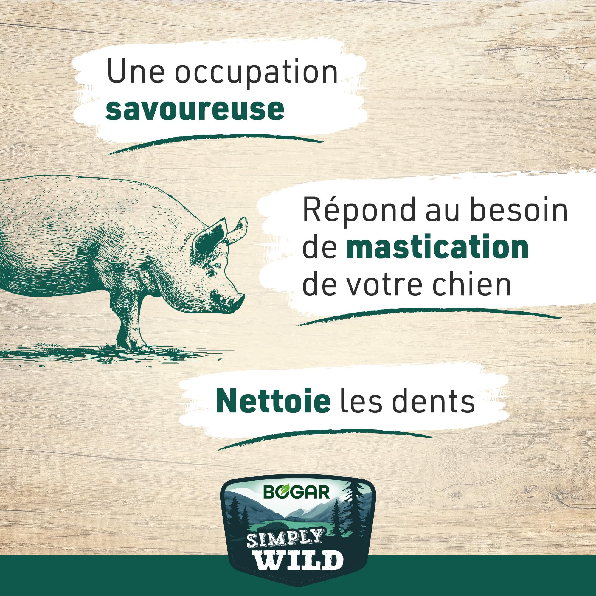 Bogar - Simply Wild - Friandises pour Chien - Nourriture pour Chiens en Complément de l'Alimentation Habituelle - Friandise sous Forme de Méga Os de Jambon - 100% Porc Séché - Aide à la Mastication