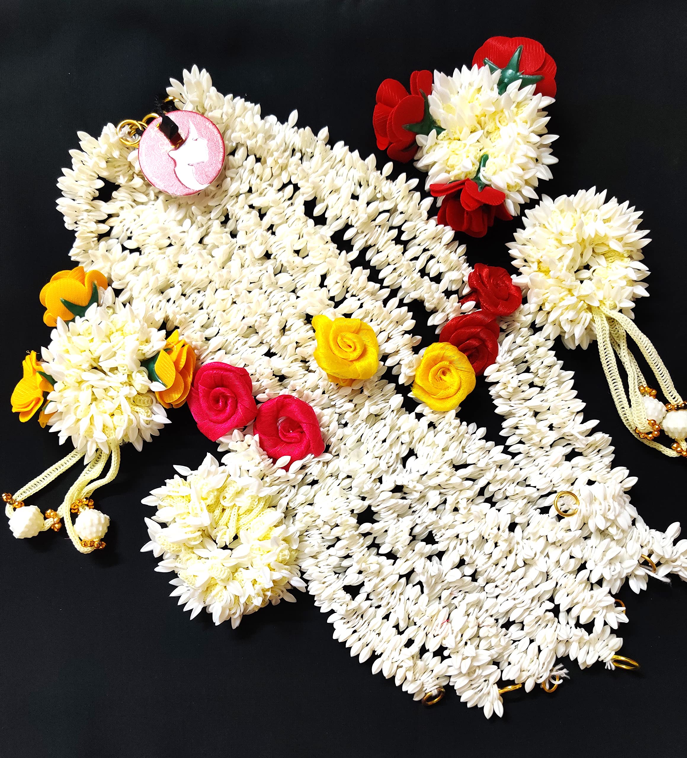 Artificial Hair Gajra Set - 8 Strings, 4 Bands, Red