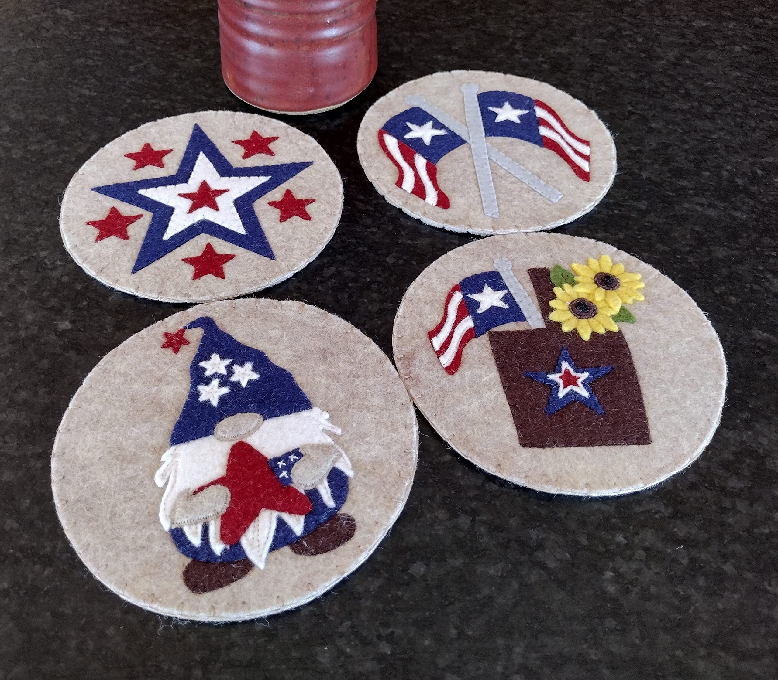Patriotic Coasters Kit, DIY Craft Kit for Adults, Patriotic Coasters Set of 4, Craft Kit 5 inches in Diameter, All Parts Included