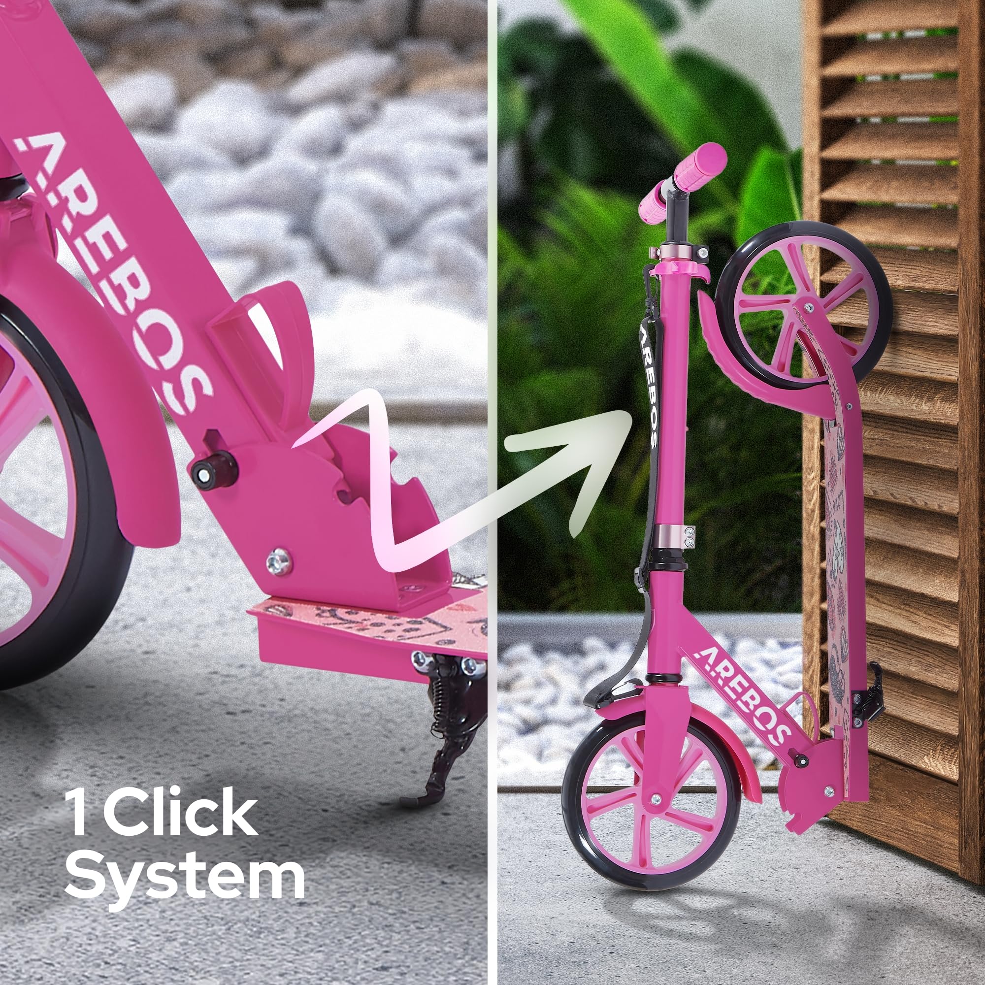 Arebos city scooter a pedali monopattino regolabile in altezza | pieghevole | incl. cinghia di trasporto | ruote XXL | freno a pedale | per bambini e adulti | capacità di carico fino a 100 kg