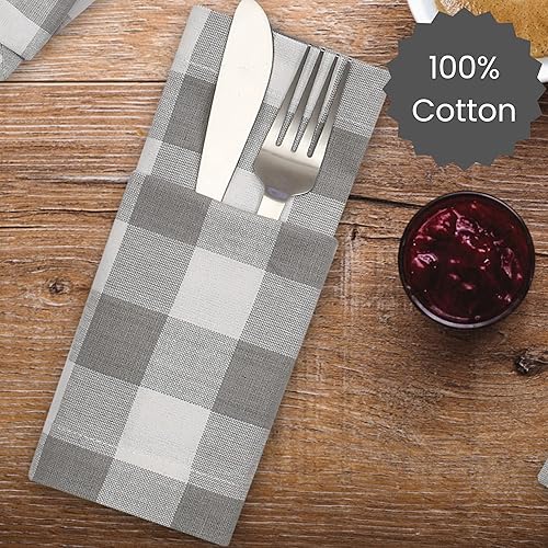 Miniatura 3 de Cotton Clinic Juego de 12 servilletas de tela a cuadros 100% algodón de 20 x 20 pulgadas, suaves, duraderas, lavables, ideales para eventos, bodas,