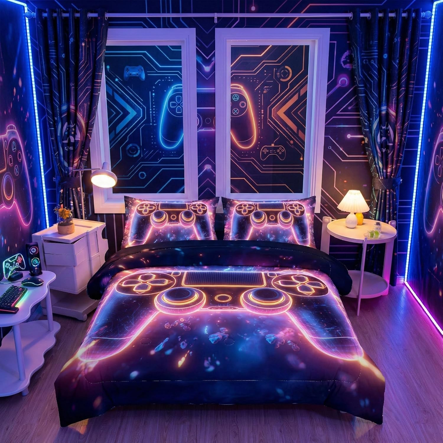 5-Piece Twin Size Comforter Set for Boys,Gaming Bed in a Bag,Gaming Bedding Comfort...