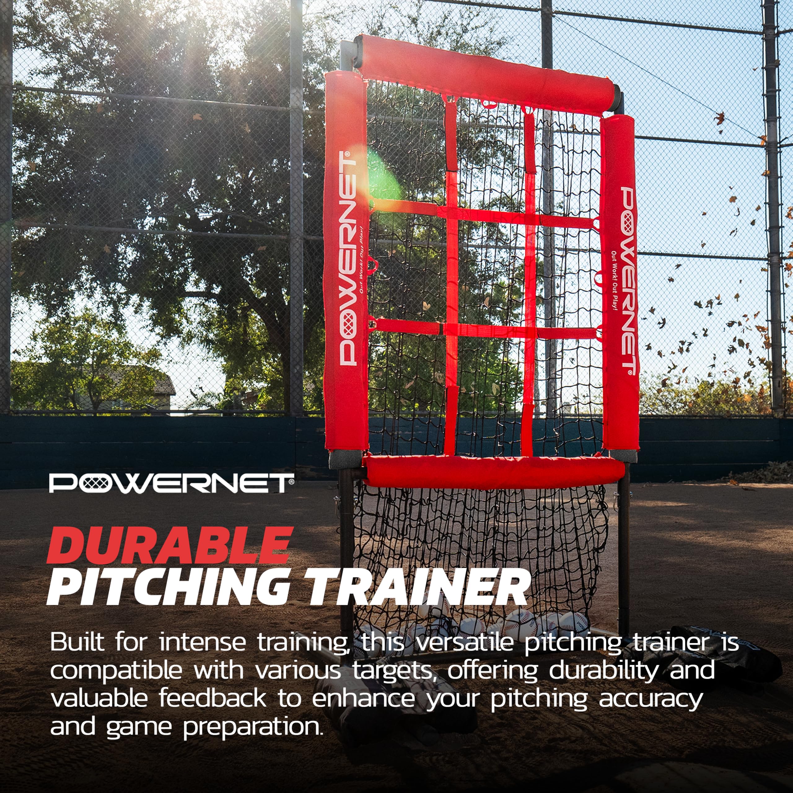PowerNet Pitching Zone Pro Strike Zone Softball & Baseball Net, Portable Pitching Net with Targets, Includes Sandbags & Carry Bag