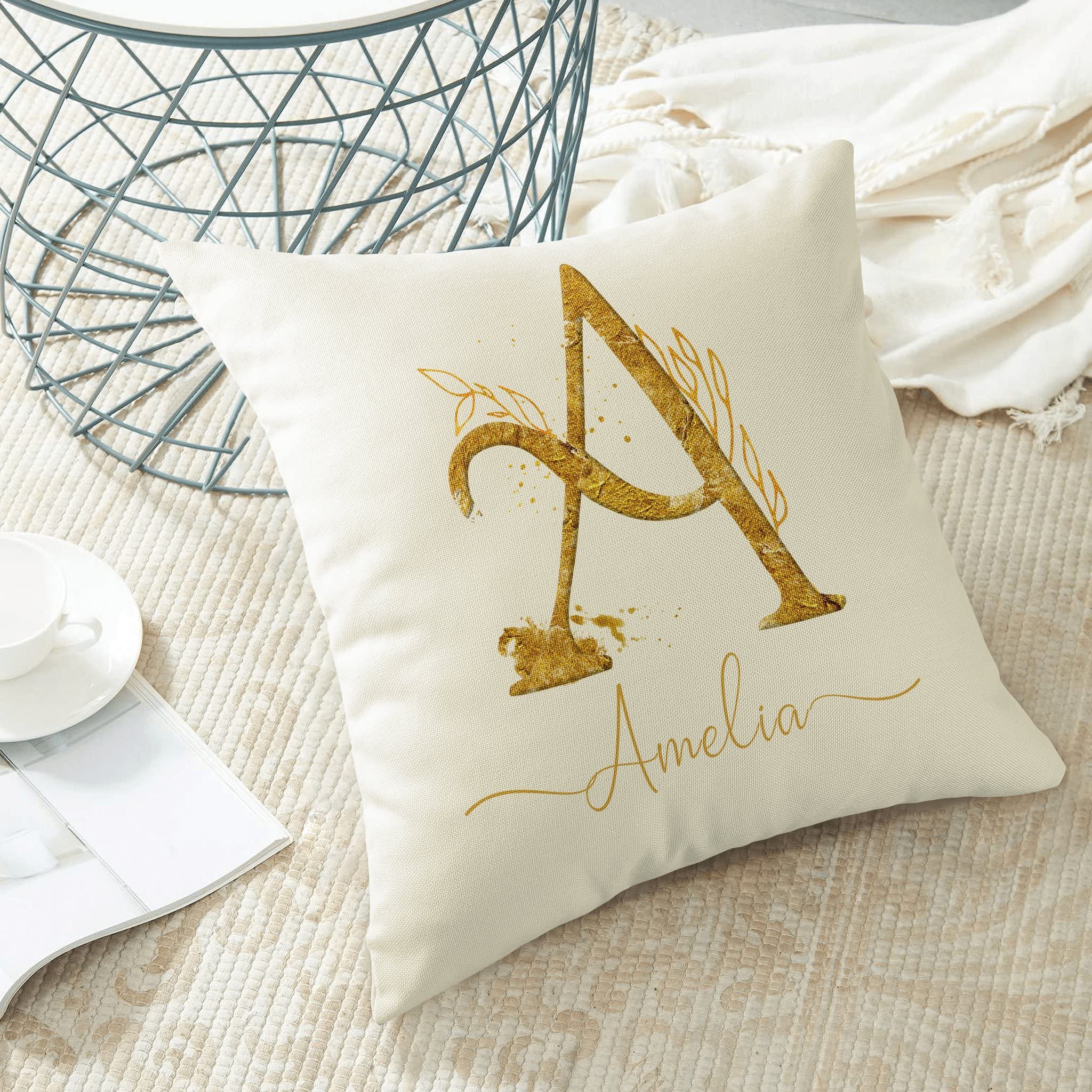 COVOME Initial Letter R Monogram Linen Pillow Cover – Two-Side Printed Boho Decorative Sham - View #4