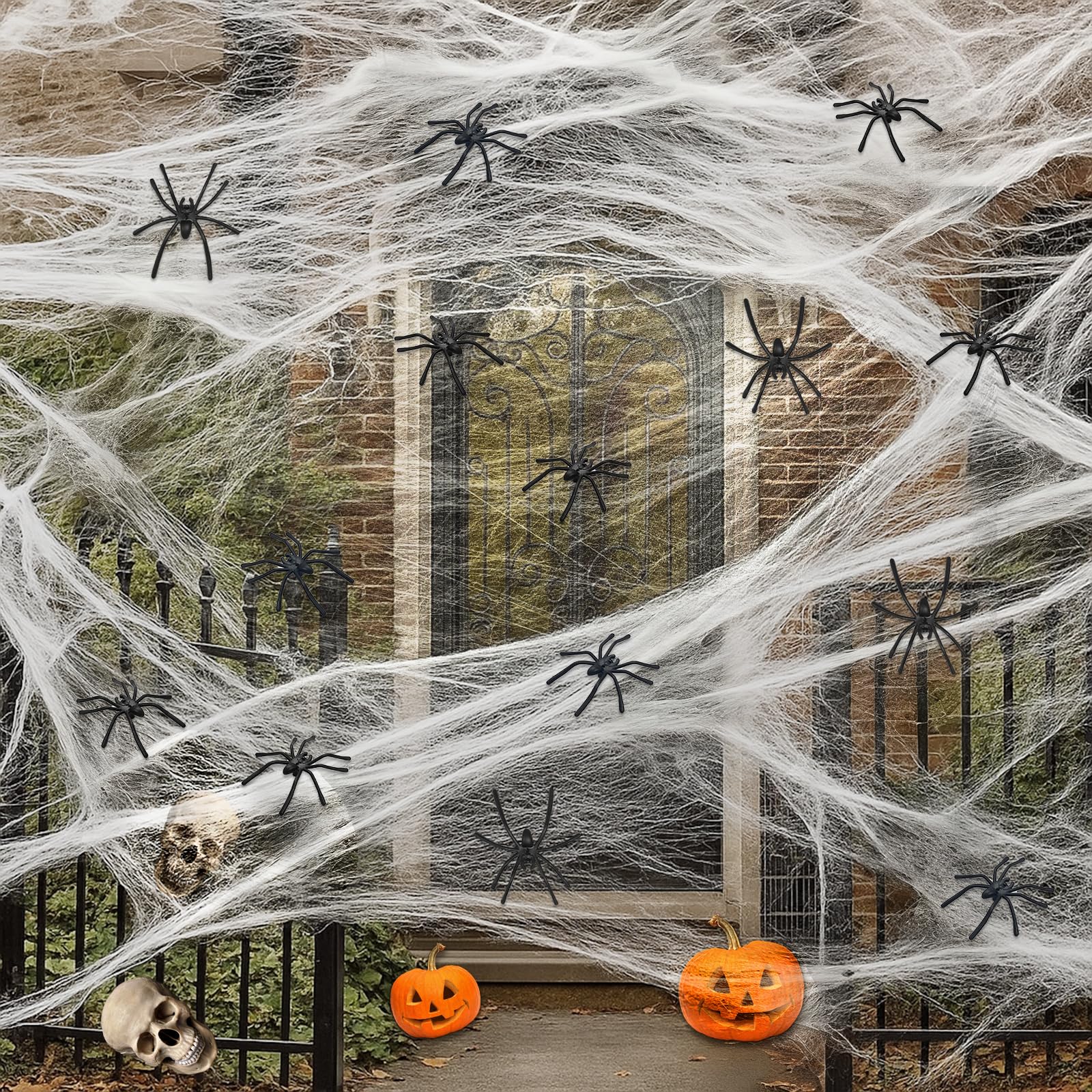 Toile D'araignée Géante De 508 Cm Avec Toiles D'araignée Extra Extensibles Et 10 Petites Araignées En Plastique, Décorations Effrayantes Pour Halloween, Cour, Maison, Fêtes Extérieures