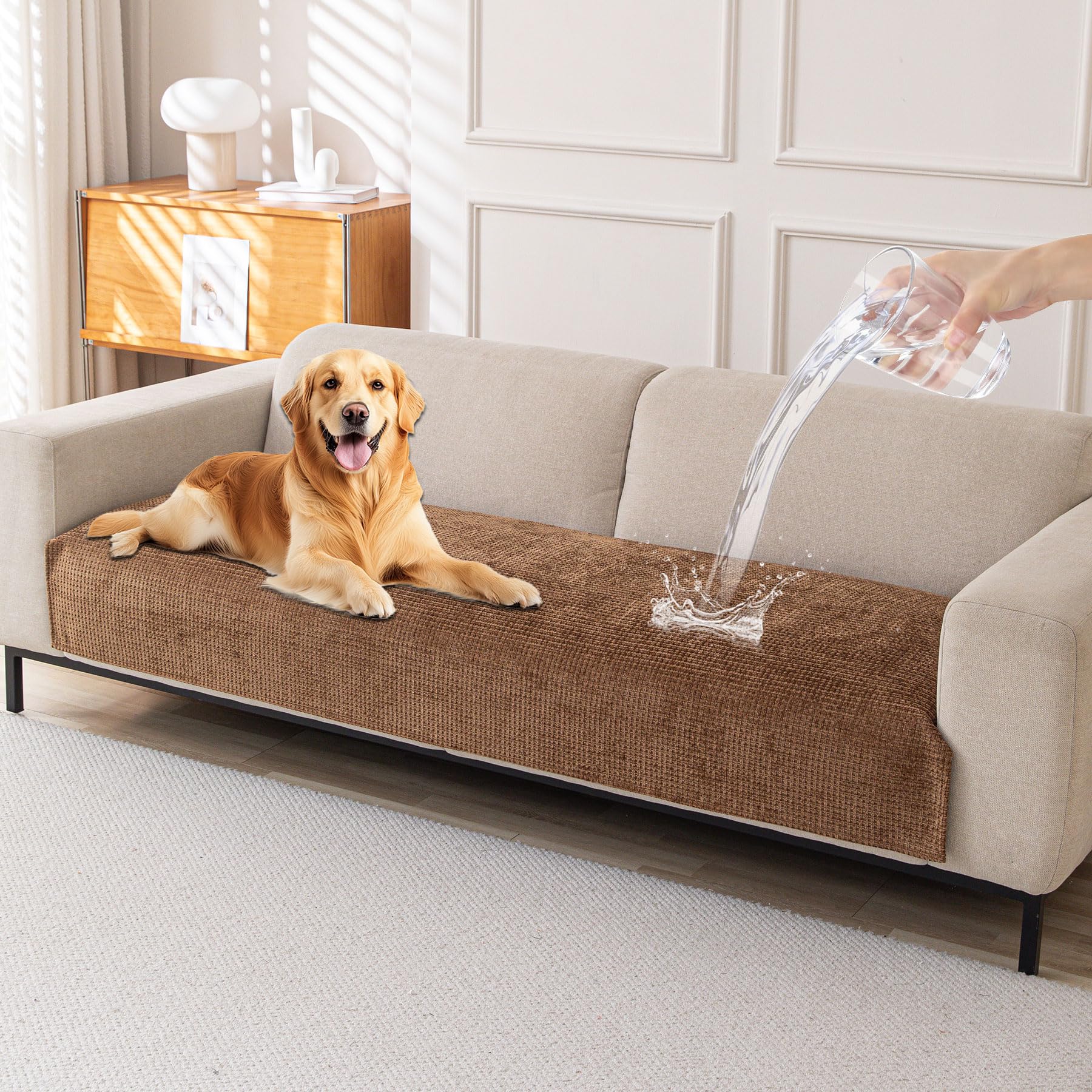 HAOMAIJIA Pet Couch Covers for Sofa Waterproof Couch Cover for Dogs Chenille Non Slip Sofa Covers Washable for 3 Cushion Couch Furniture Protector (Brown, 36.5" x 82" 1 Pack)