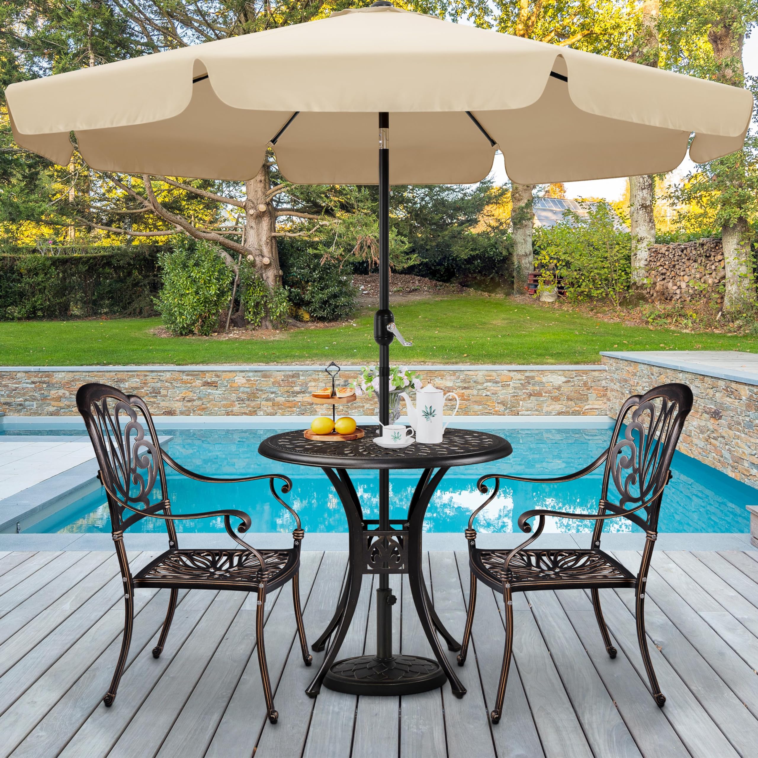 Yaheetech Gartentisch Balkontisch mit Schirmloch Bistrotisch Φ 78cm Rund Outdoor-Tisch aus Metall für Garten/Balkon/Terrasse/Veranda