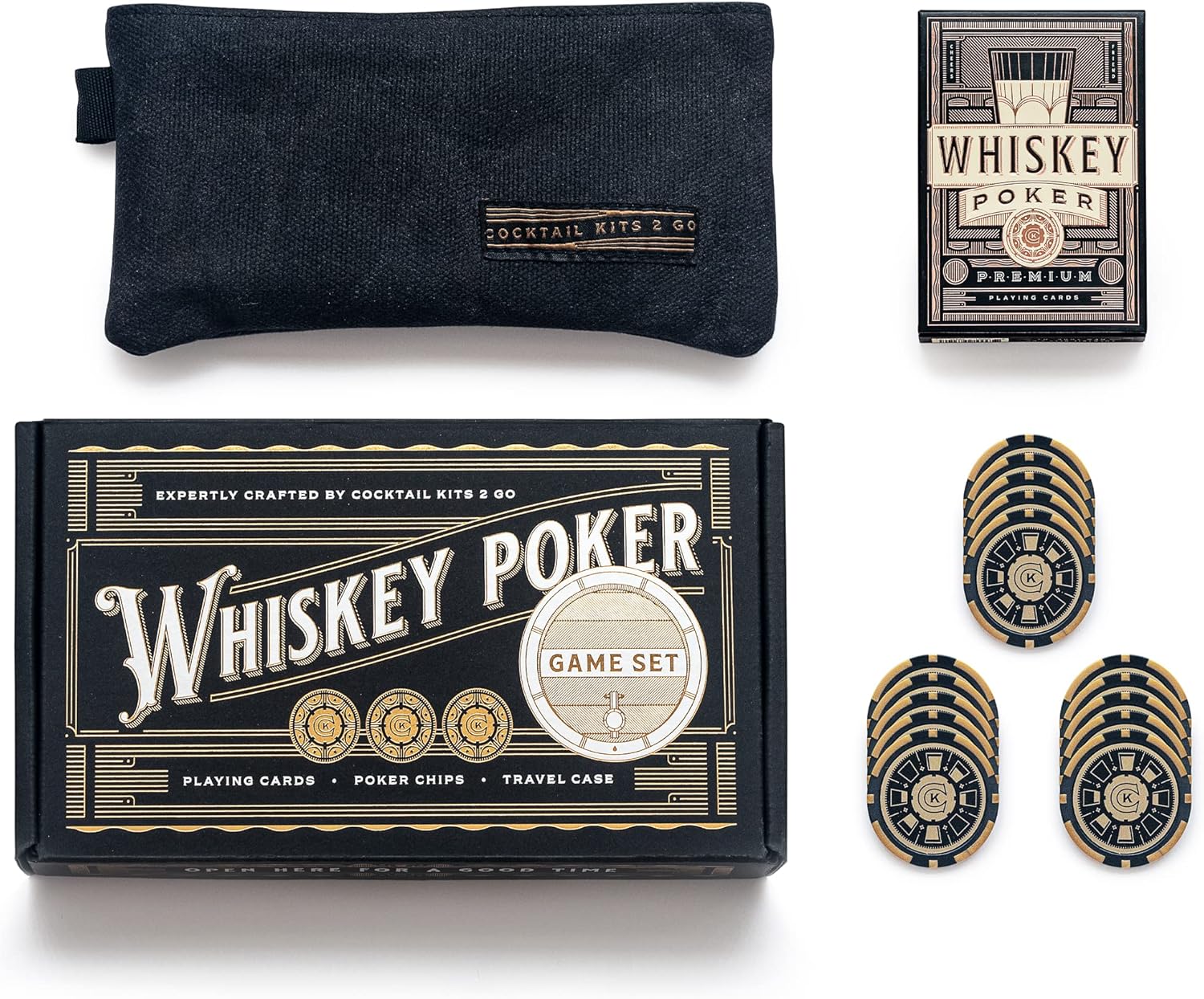 Whiskey Poker Playing Cards Set with Poker Chips - Perfect for Beginners and Professionals to Enhance Their Card Game Experience - Includes a Travel Case
