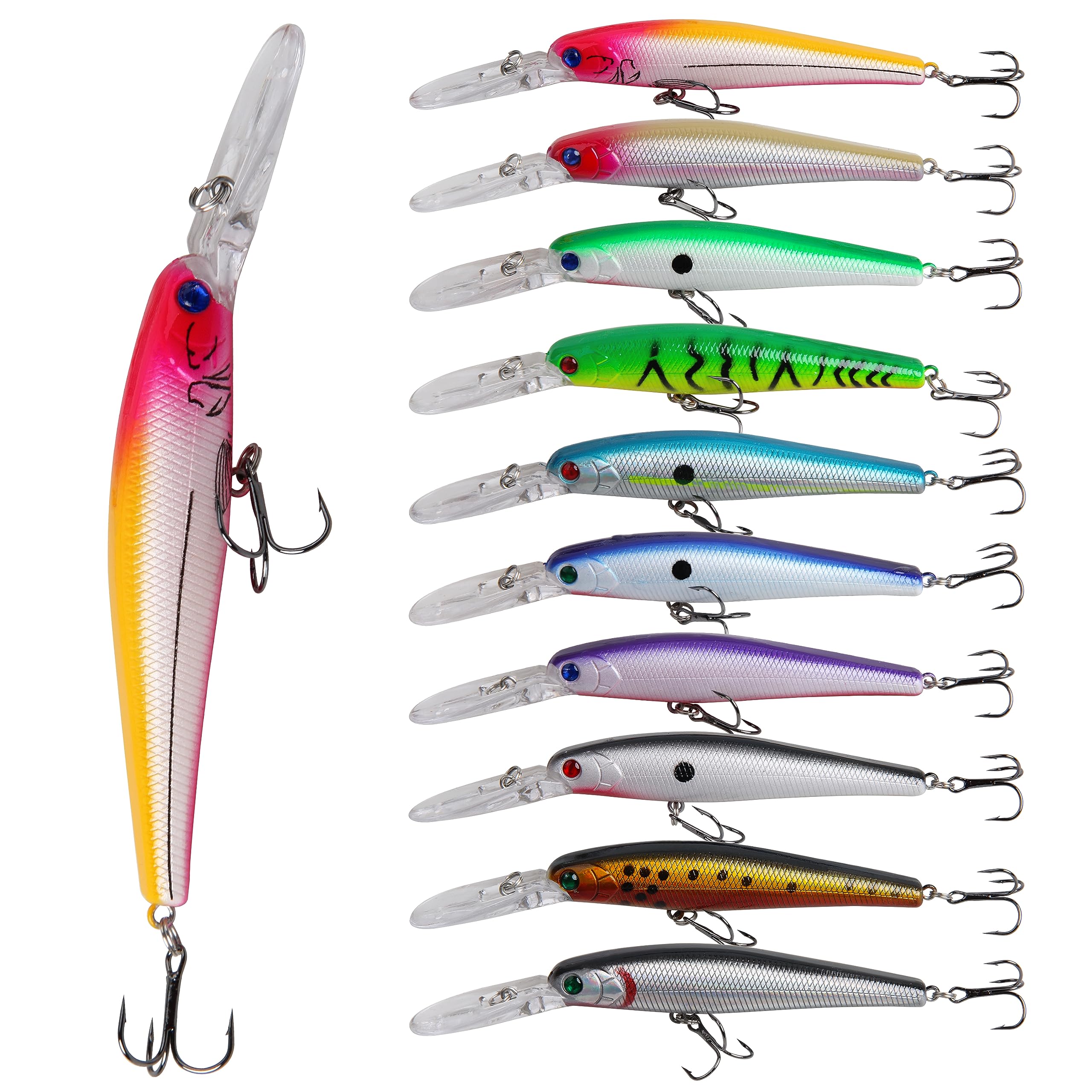 Minnow Fishing Lures Hard Baits, 10pcs Lifelike Swimbaits for Bass Fishing Diving Jerkbait Sinking Lures with Treble Hooks for Walleye Trout Catfish Redfish Pike Saltwater Freshwater