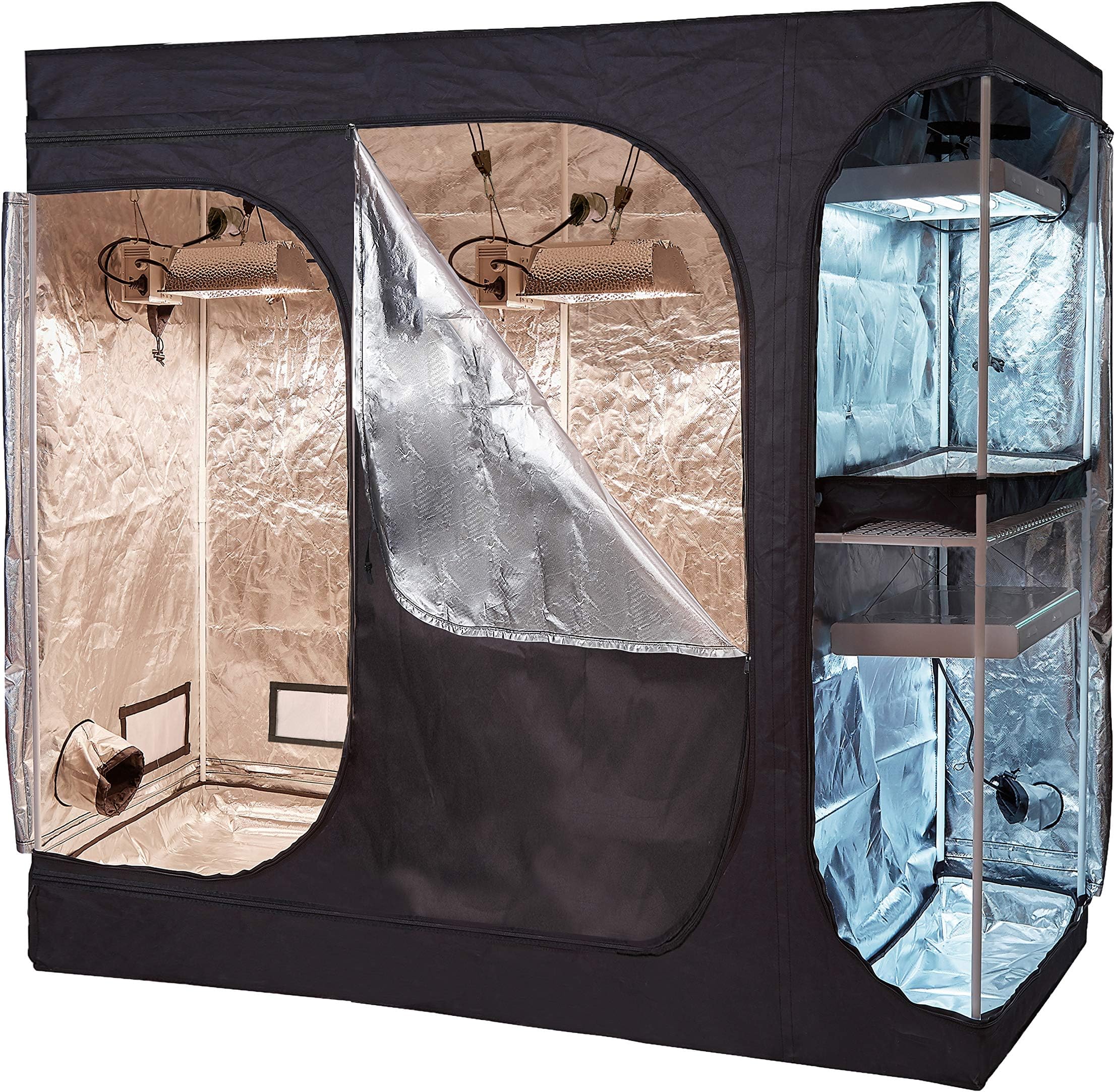 108''x48''x80'' 2-in-1 Hydroponic Indoor Grow Tent Room Propagation High Reflective 600D Diamond Mylar Growing Plant w/Metal Corner (108''x48''x80''(2-in-1) Lodge Propagation Tent)