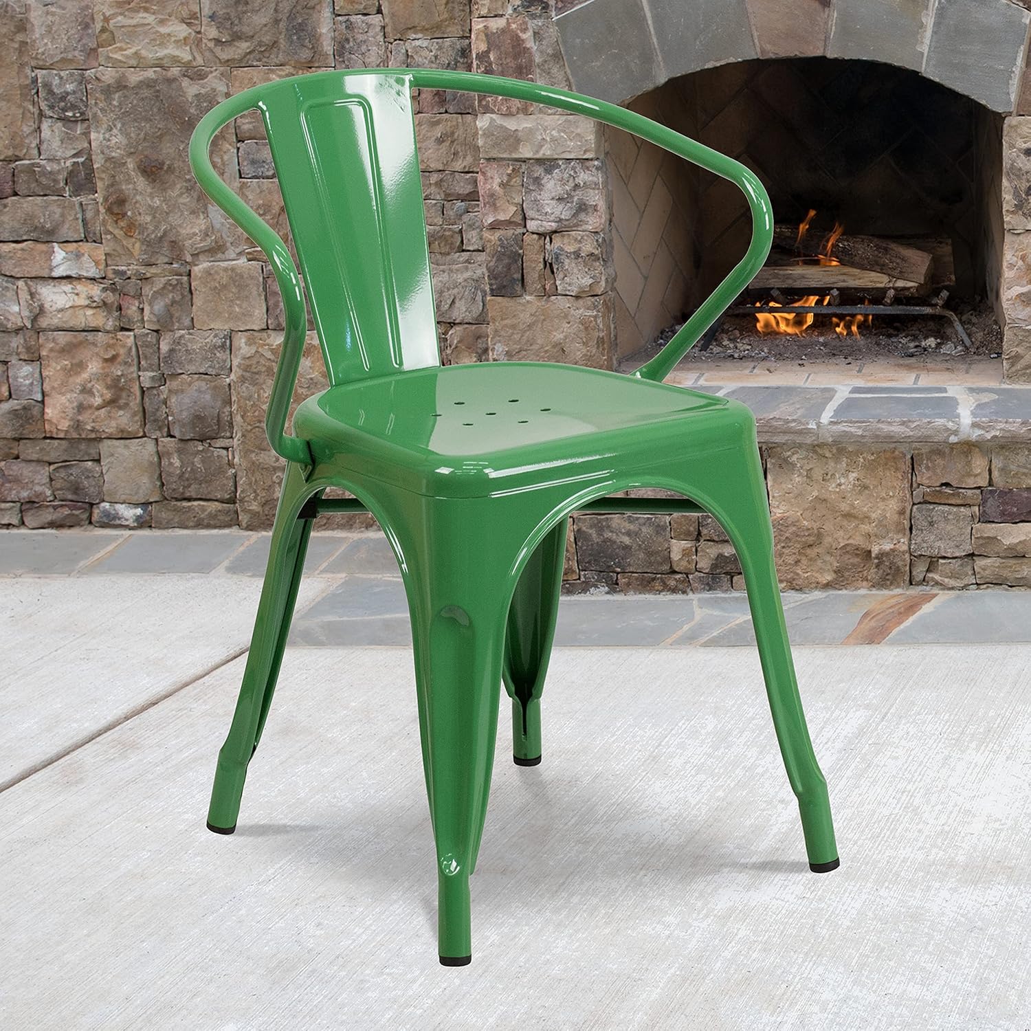 EMMA + OLIVER 4 Pack Green Metal Indoor-Outdoor Chair with Arms - Restaurant Furniture