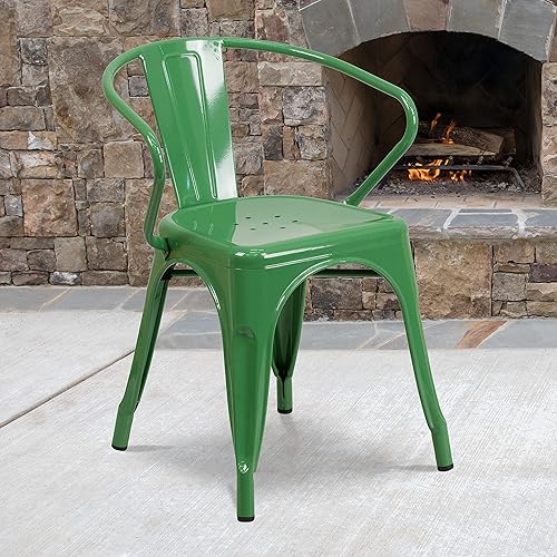 EMMA + OLIVER 4 Pack Green Metal Indoor-Outdoor Chair with