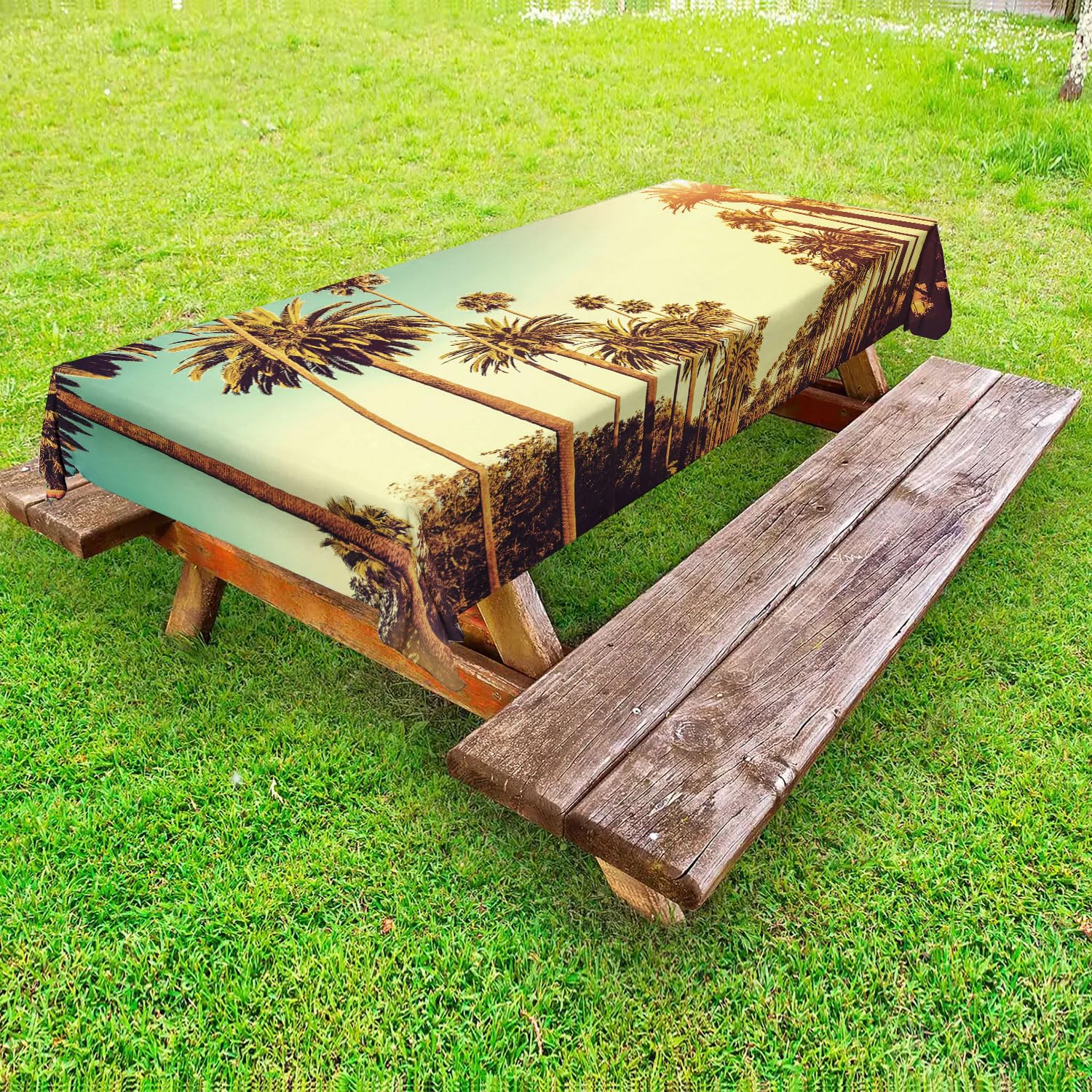 Odot Outdoor Table Cloth Waterproof Rectangle, Summer Wipeable Water Resistant Tablecloth,Table Cover Wipe Clean Rectangular Dining Tabletop for Kitchen Garden Decoration (Palm Tree,152x264cm)