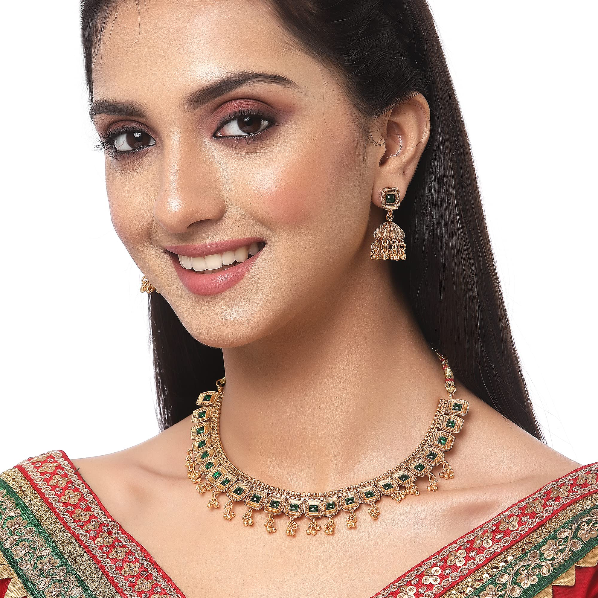 Antique Gold-Plated Stone Studded Necklace Set
