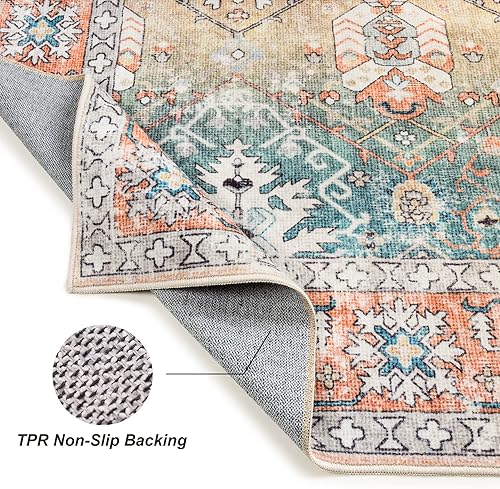 Miniatura 3 de Valenrug Tapete de área lavable a máquina, 5 x 7 pies, tapete colorido floral persa