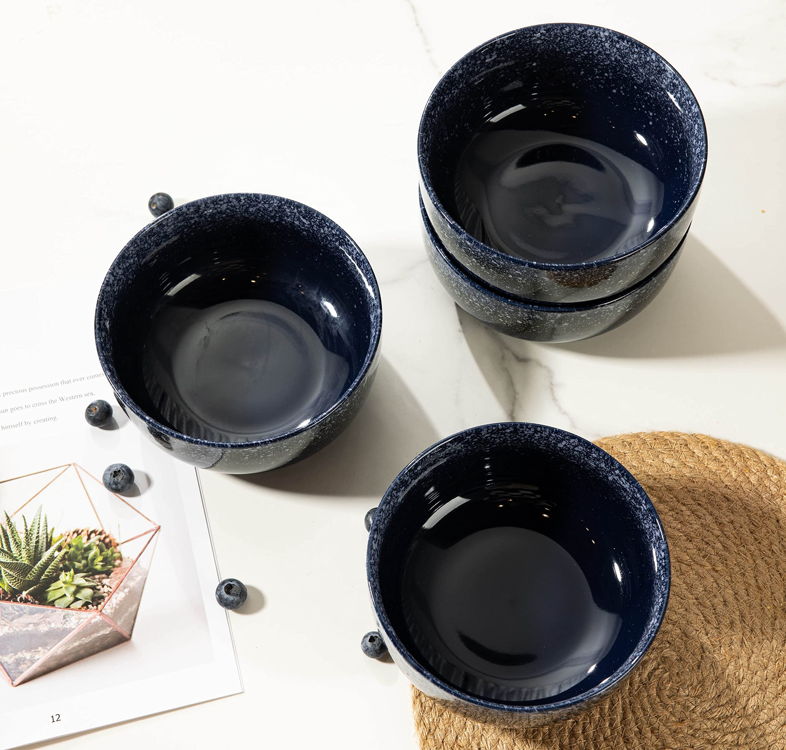 S&Q'S CERAMICS Schüssel 4er Set, 1020.6 g Küchenschalen für Suppe, großes Müsli, Frühstück, Haferflocken, mikrowellen- und spülmaschinenfest, [4er-Set] (Marineblau)