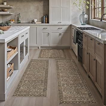 HUGEAR 3-Piece Brown Vintage Kitchen Rug Set