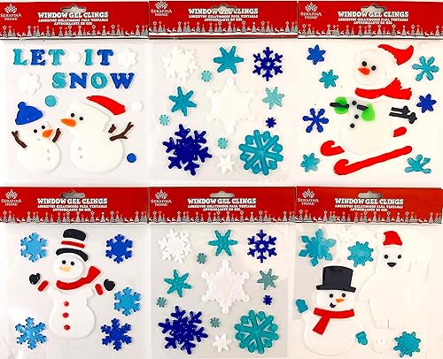 Miniatura 10 de Calcomanías de gel de Navidad para ventanas y espejos, 6 hojas de diseños de invierno trineo de Papá Noel, elfo, muñecos de nieve y mucho más