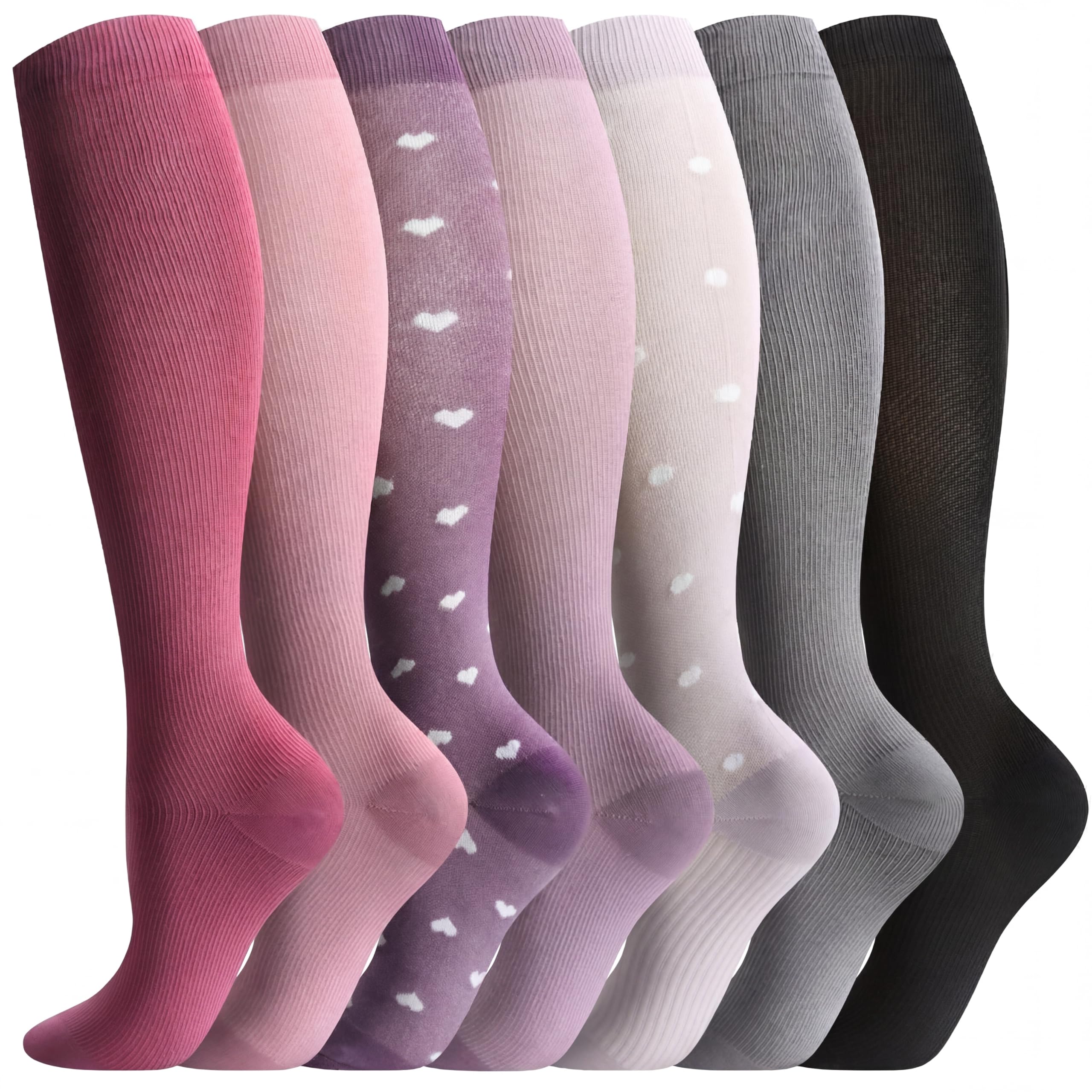 Odtmger Kompressionsstrümpfe (7 Paar) für Damen und Herren, Durchblutung, 20-30 mmhg. Die hohen Socken sind die beste Unterstützung für Laufen, Radfahren, Schwarz, Größe