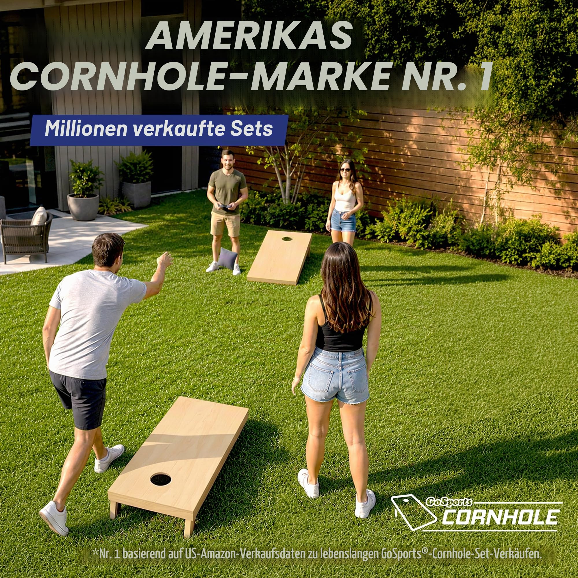 GoSports Premium-Cornhole-Sets aus Massivholz, wähle 1,2 x 0,6 m oder 91 x 61 cm, Spielbretter enthalten 8 Cornhole Toss Bags