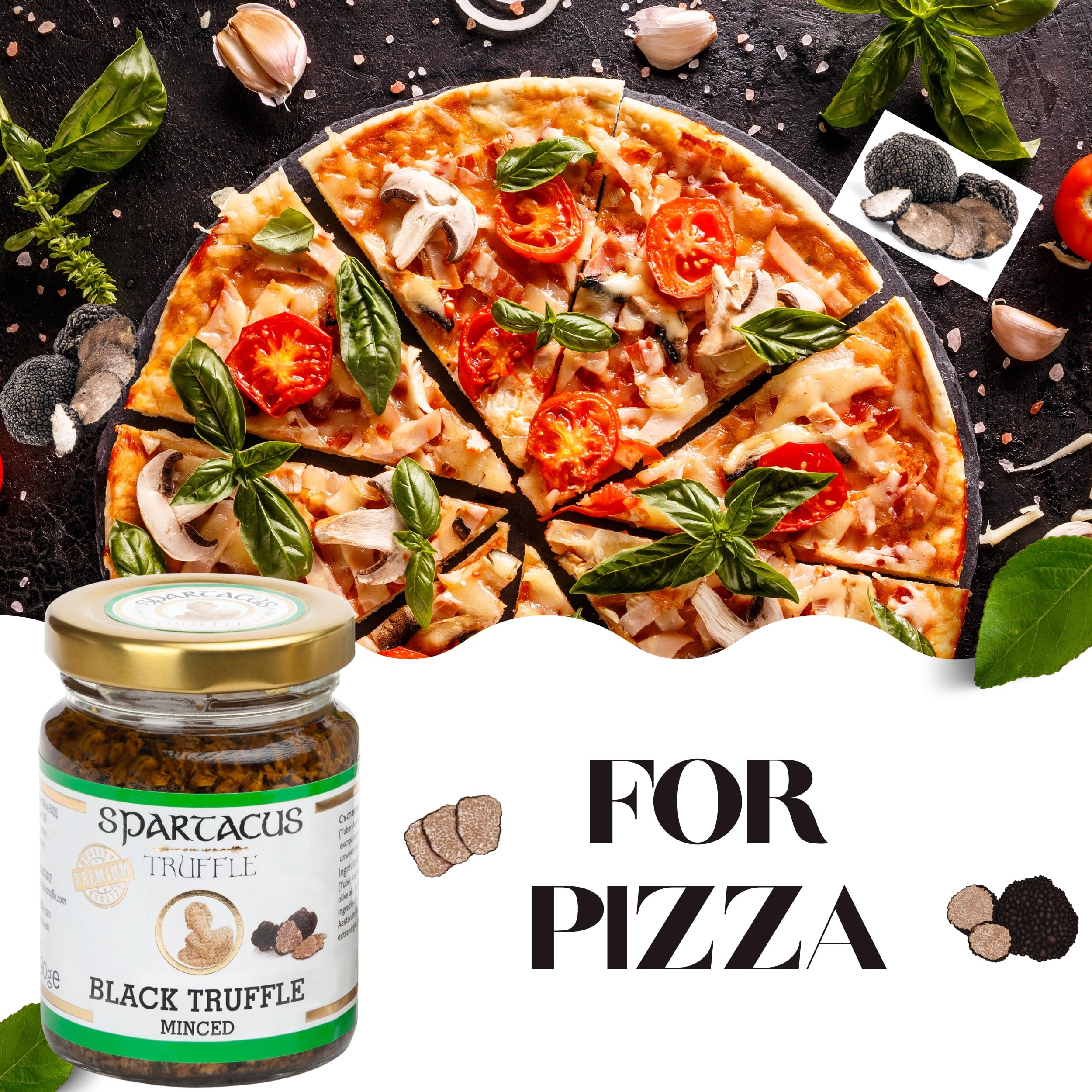 Spartacus Truffle Minced Black Truffles in Extra Virgin Olive Oil 3.17 oz – Wild Hand-Harvested Black Truffle Mince for Pasta, Risotto, Steak, Eggs, Pizza & Gourmet Home Cooking