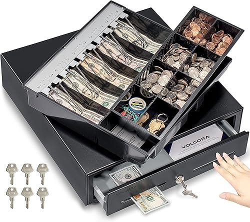 Miniatura 1 de Cajón manual de caja registradora de 16 pulgadas para sistema de punto de venta POS negro resistente hasta 5 billetes8 ranuras para monedas Negro