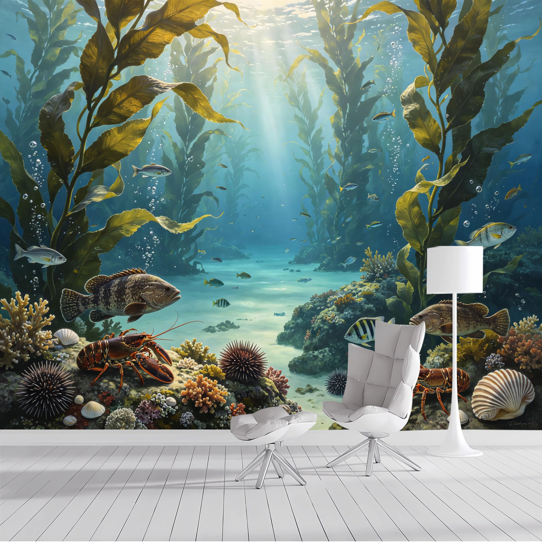 Custom Size Wall Mural Ocean Kelp Forest Life Underwater Landscape Realistic Style SelfAdhesive Wall Fabric Removable Peel and Stick Wallpaper Wall Decor for Living Room Bedroom Bathroom