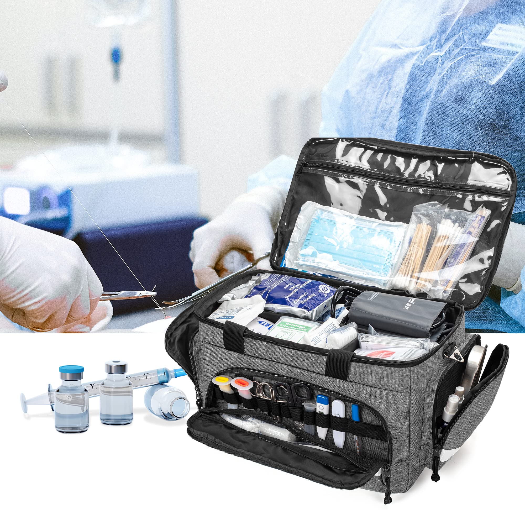 Damero Sac de Premier intervenant Vide, Gris | Sac d'Urgence Médicale avec Séparateurs Amovibles pour Secouristes