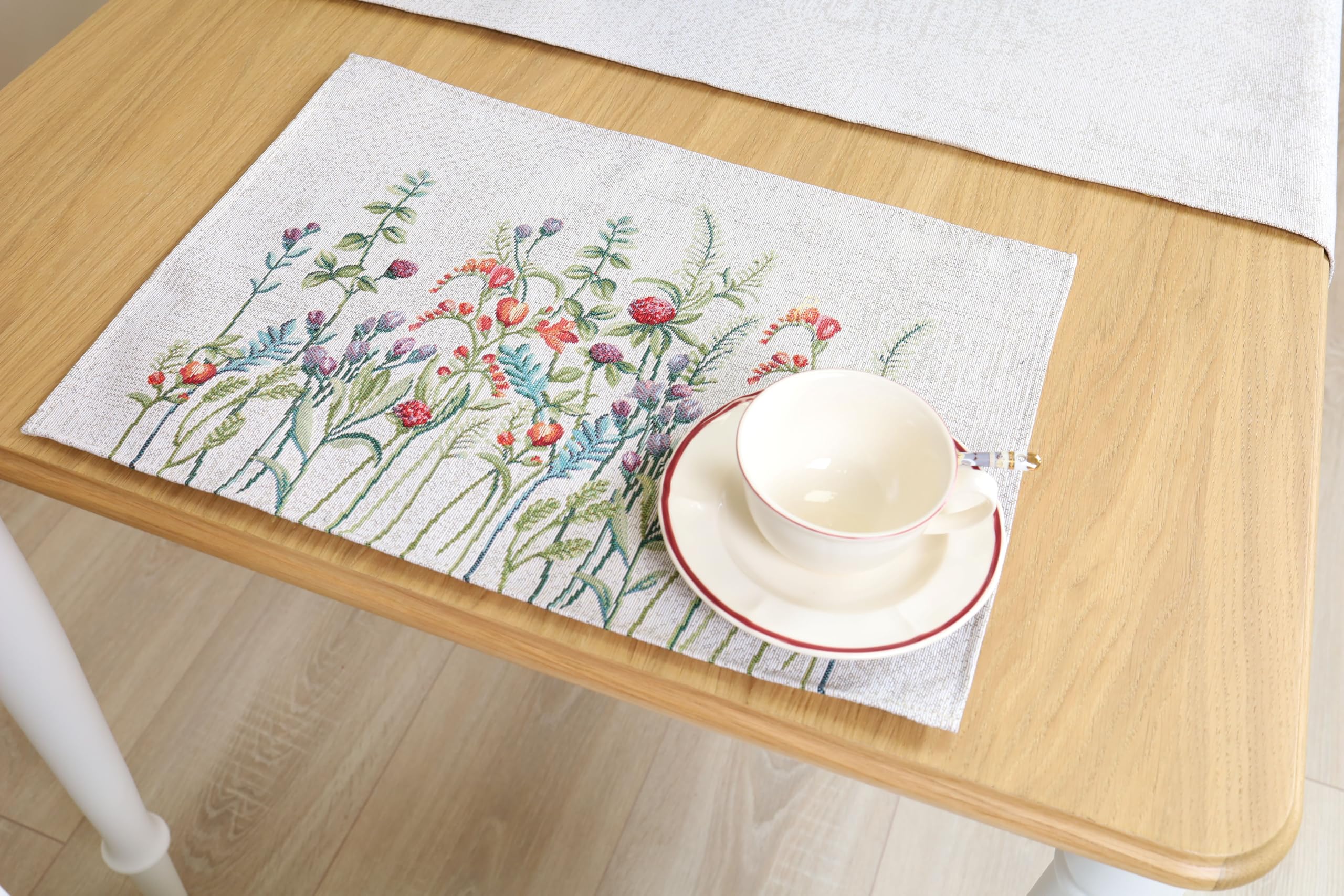 Tischsets Platzsets Abwaschbar 12er Set, 35x45 cm, Platzdeckchen Stoff 100% Jacquard Gobelin, Untersetzer Teller Hochwertige Wiederverwendbare für Hochzeit, Geburtstag, Küchen, Cafe - Grasland