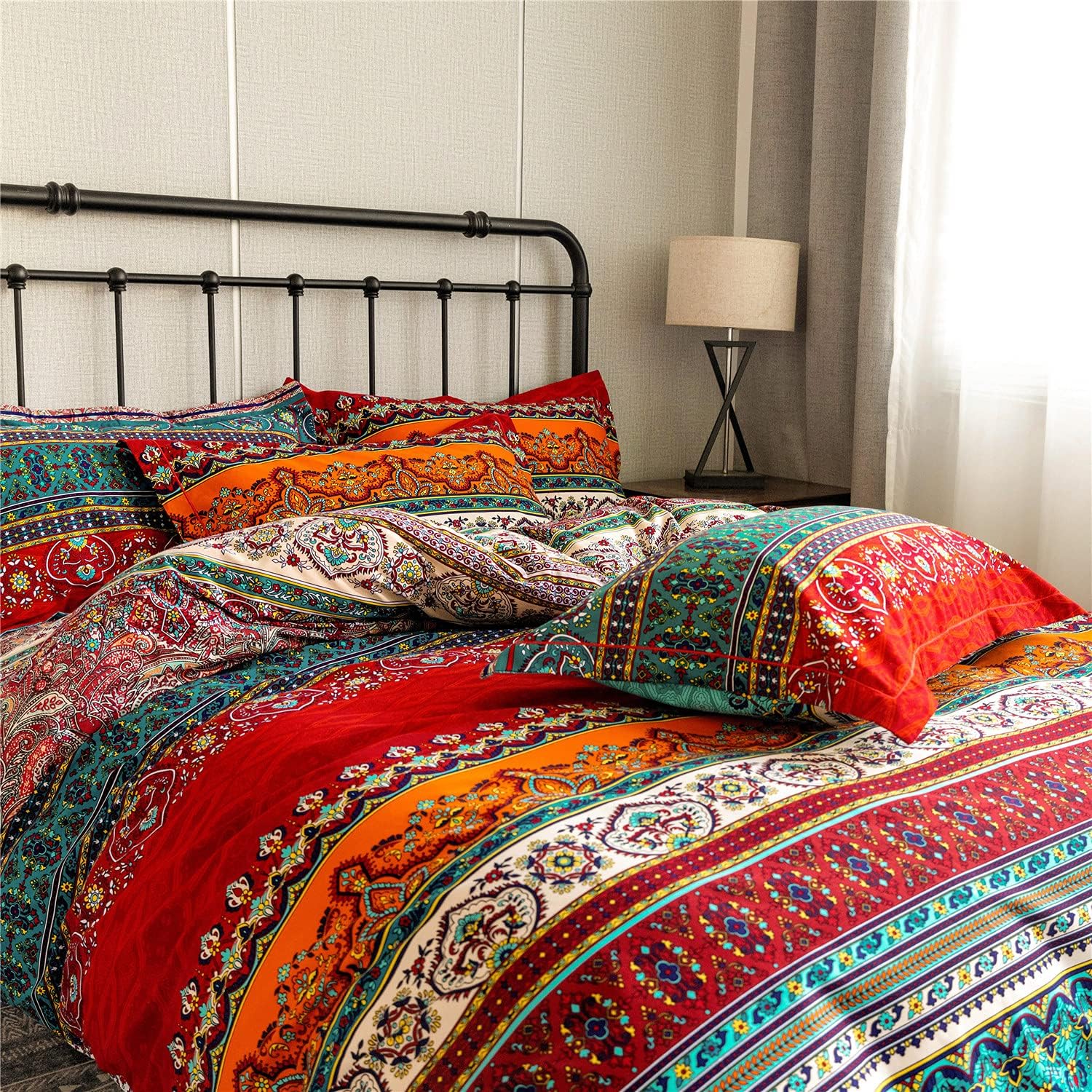 Super Brands YOU SA Bohemia Retro Printing Bedding Ethnic Vintage Floral Duvet Cover Boho Bedding 100% Brushed Cotton Bedding Sets (King, Orange) Best Promo YOU SA Bohemia Retro Printing Bedding Ethnic Vintage Floral Duvet Cover Boho Bedding 100% Brushed Cotton Bedding Sets (King, Orange)