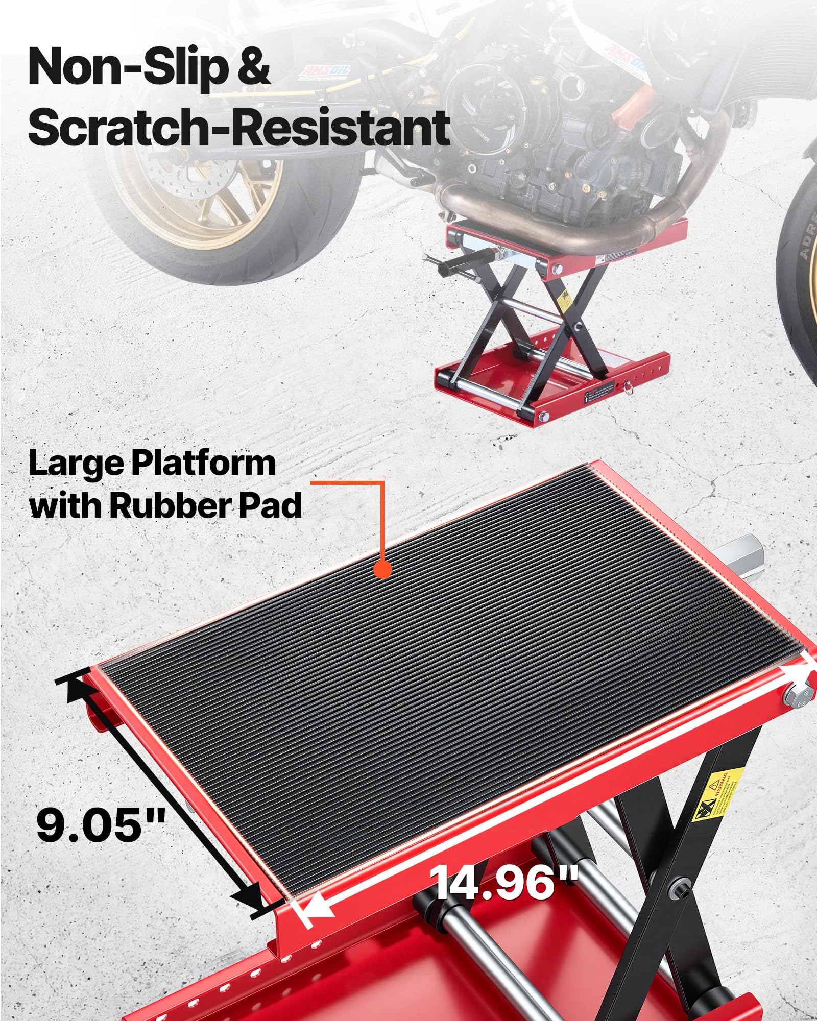 VEVOR Martinetto a Forbice per Moto, Piattaforma di Sollevamento Compatta Carico Max 499 kg, Escursione di Sollevamento 9,5-34 cm per Manutenzione Moto da Officina Garage, Sollevatore in Acciaio