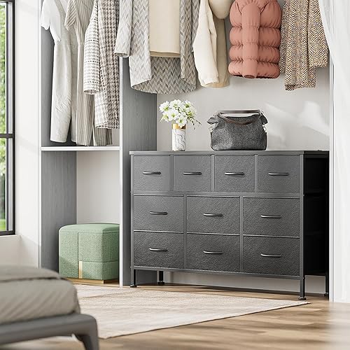 Miniatura 2 de Lulive Cómoda de 10 cajones, soporte de TV con toma de corriente, cómoda para TV de 55 pulgadas de largo, cómoda de tela ancha para almacenamiento y